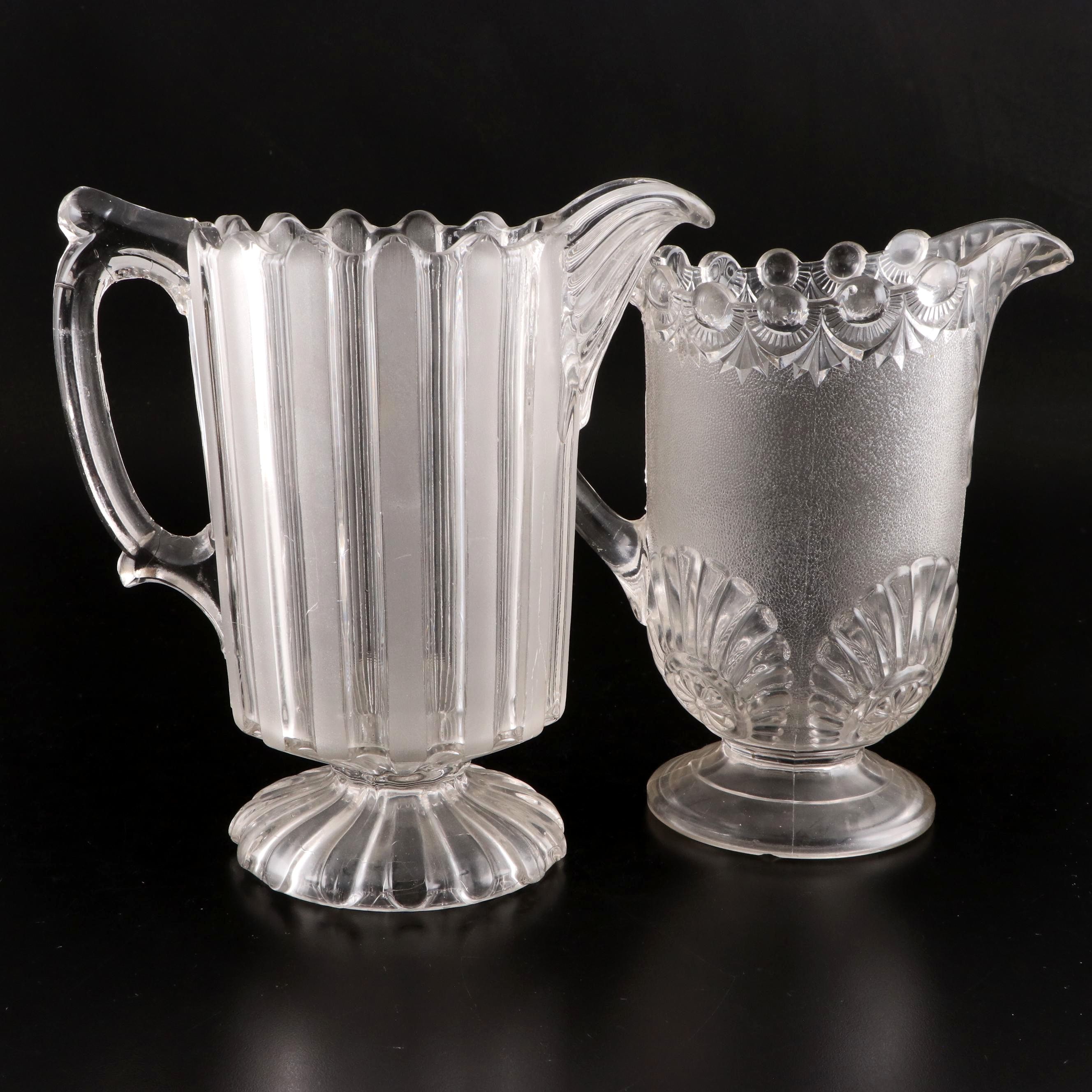 EAPG Bakewell, Pears & Co. Frosted Ribbon with Other Shell and Jewel Pitcher