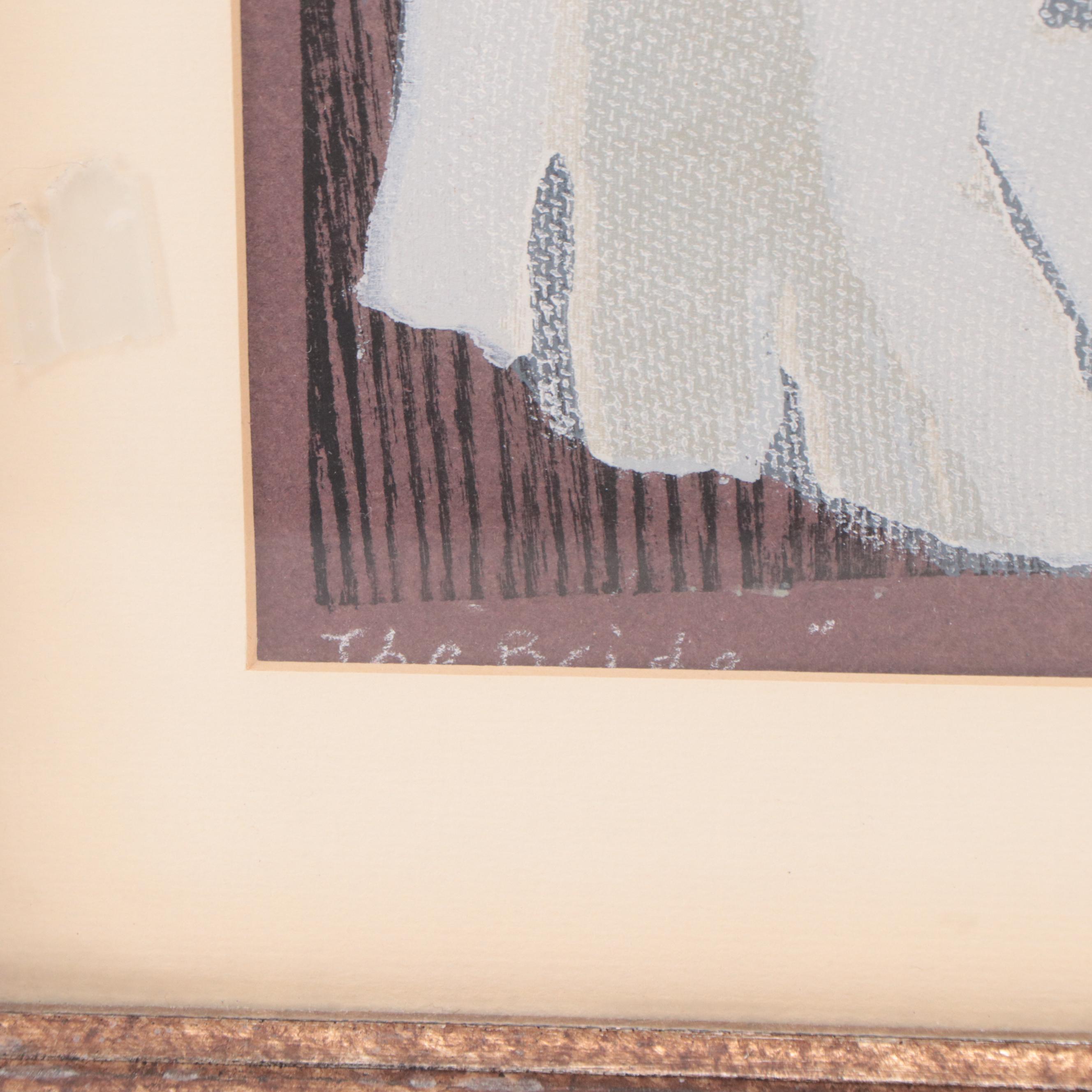 Miron Sima Figurative Woodcut "The Bride," 1970