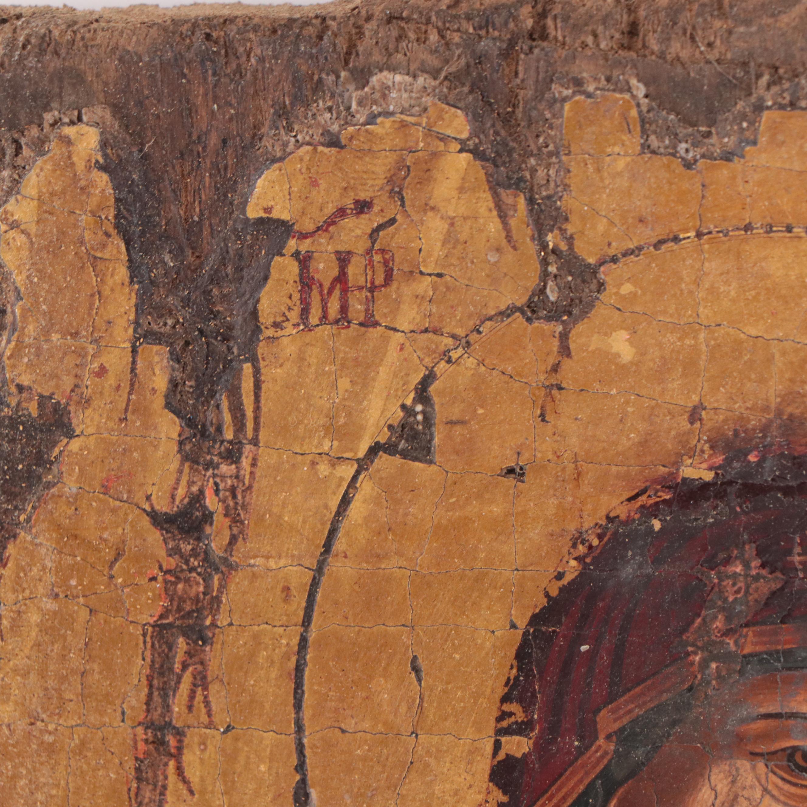 Egg Tempera and Gold Leaf Icon Painting of Madonna and Child