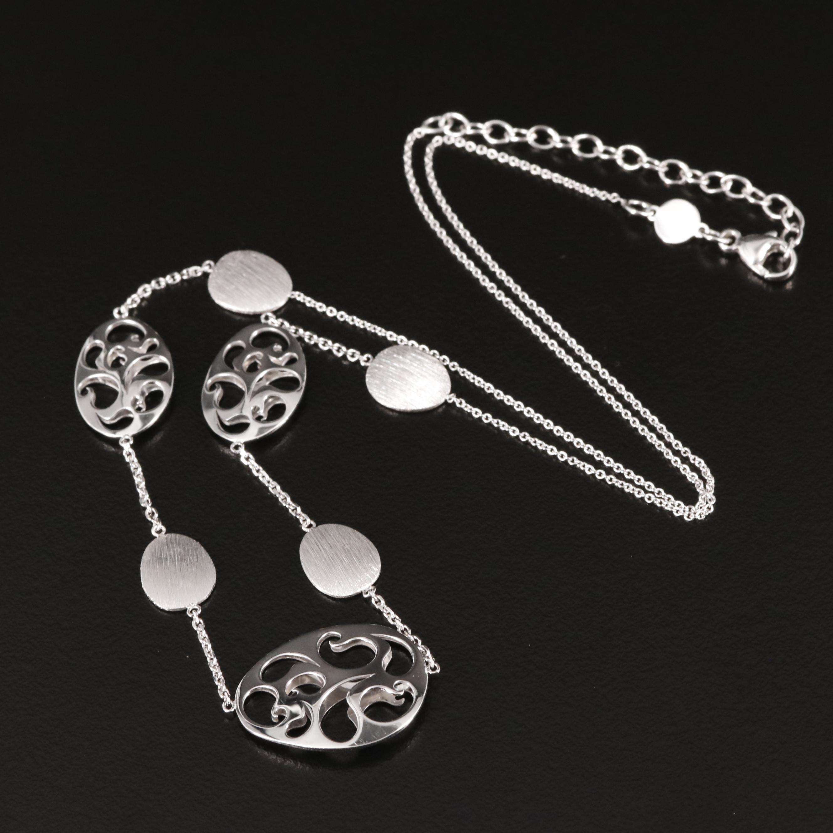 14K Scrollwork and Circle Station Necklace