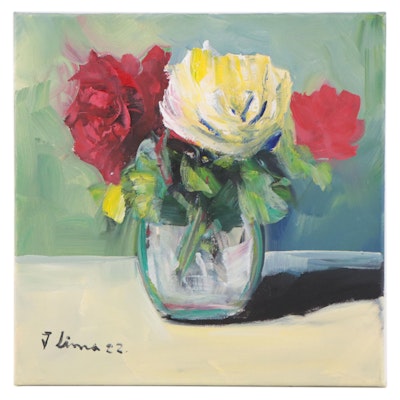 José M. Lima Oil Painting of Floral Still Life, 2022
