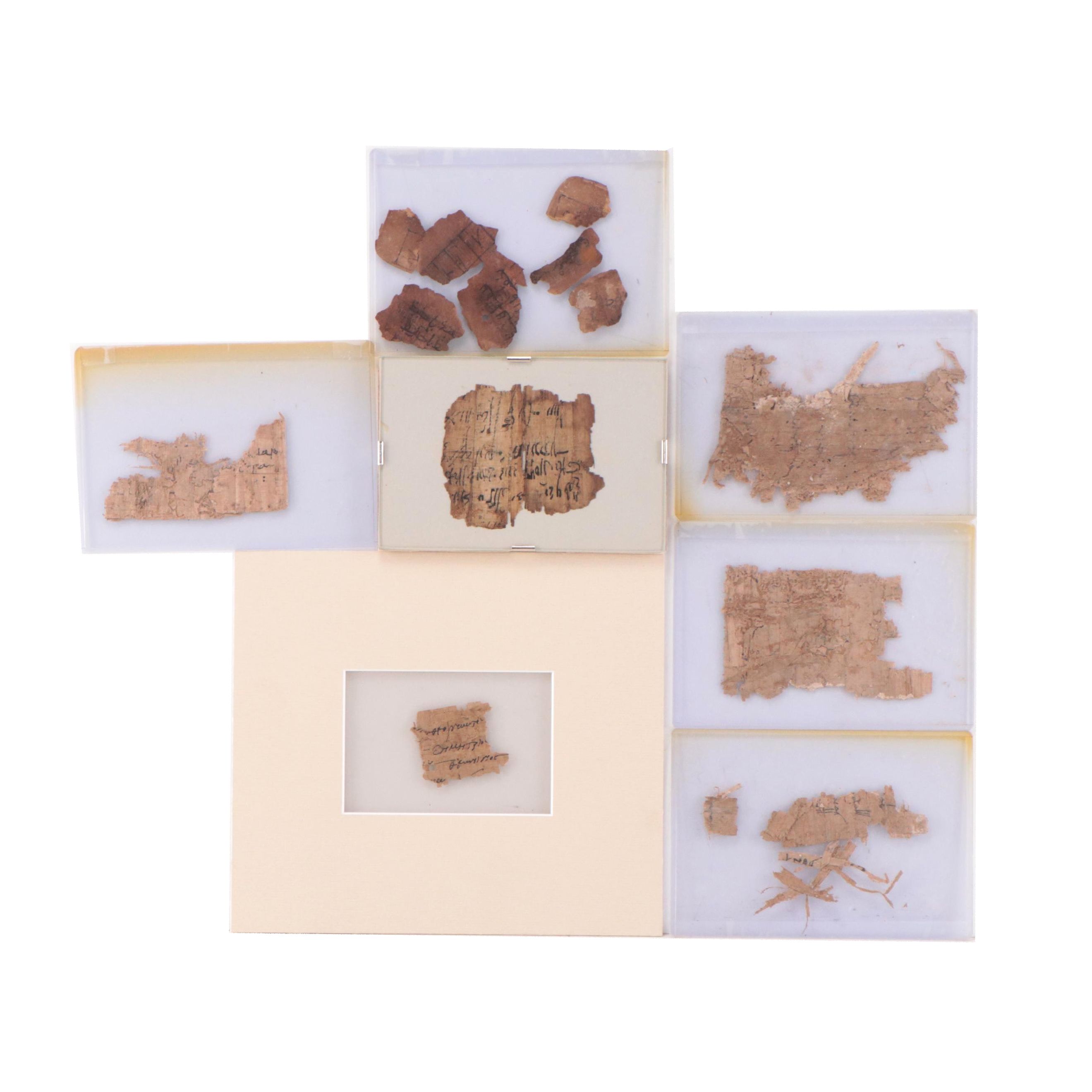 Ancient Egyptian Demotic Script Papyrus Fragments, 730-30 B. C.