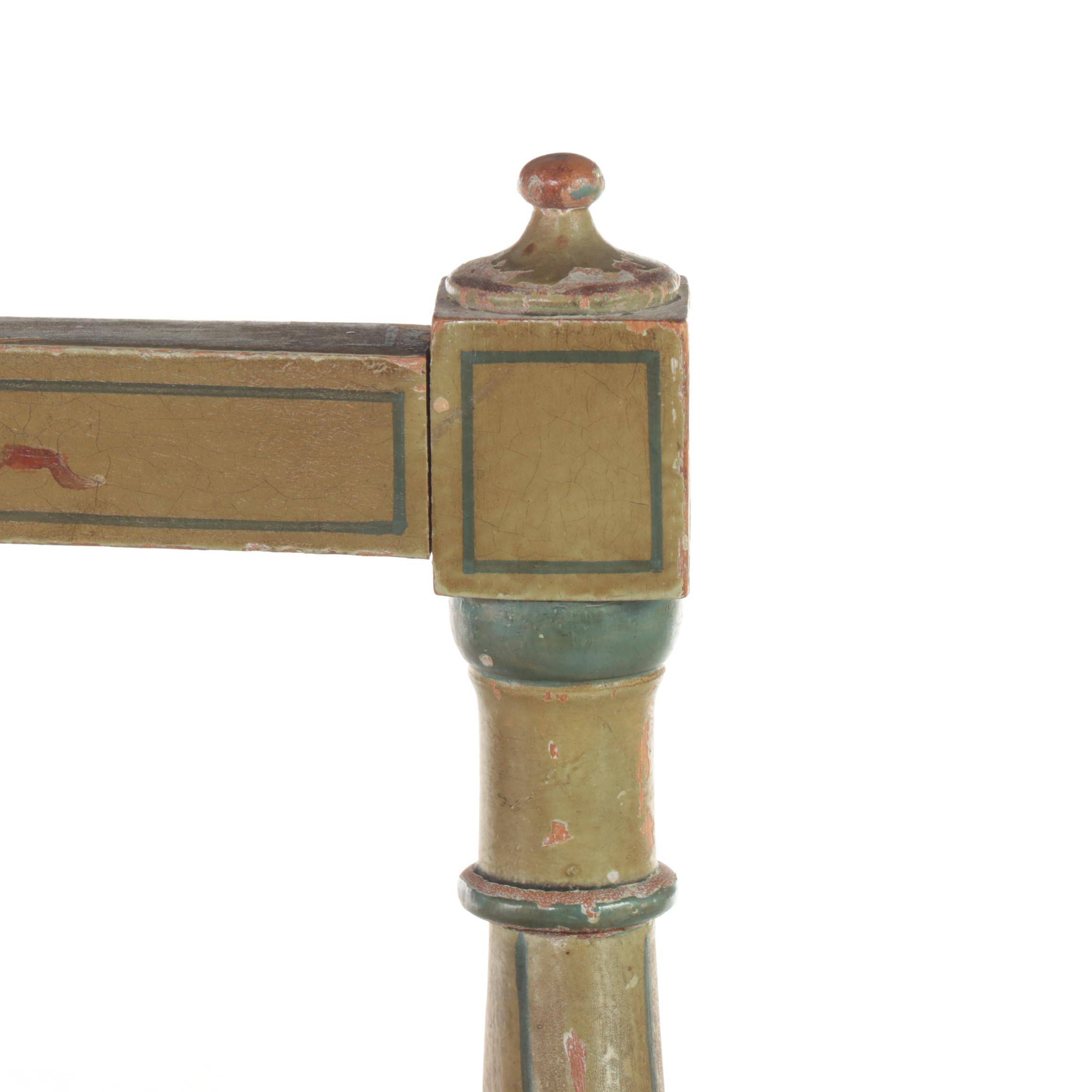 Adam Style Paint-Decorated Open Armchair with Victorian Needlepoint Footstool