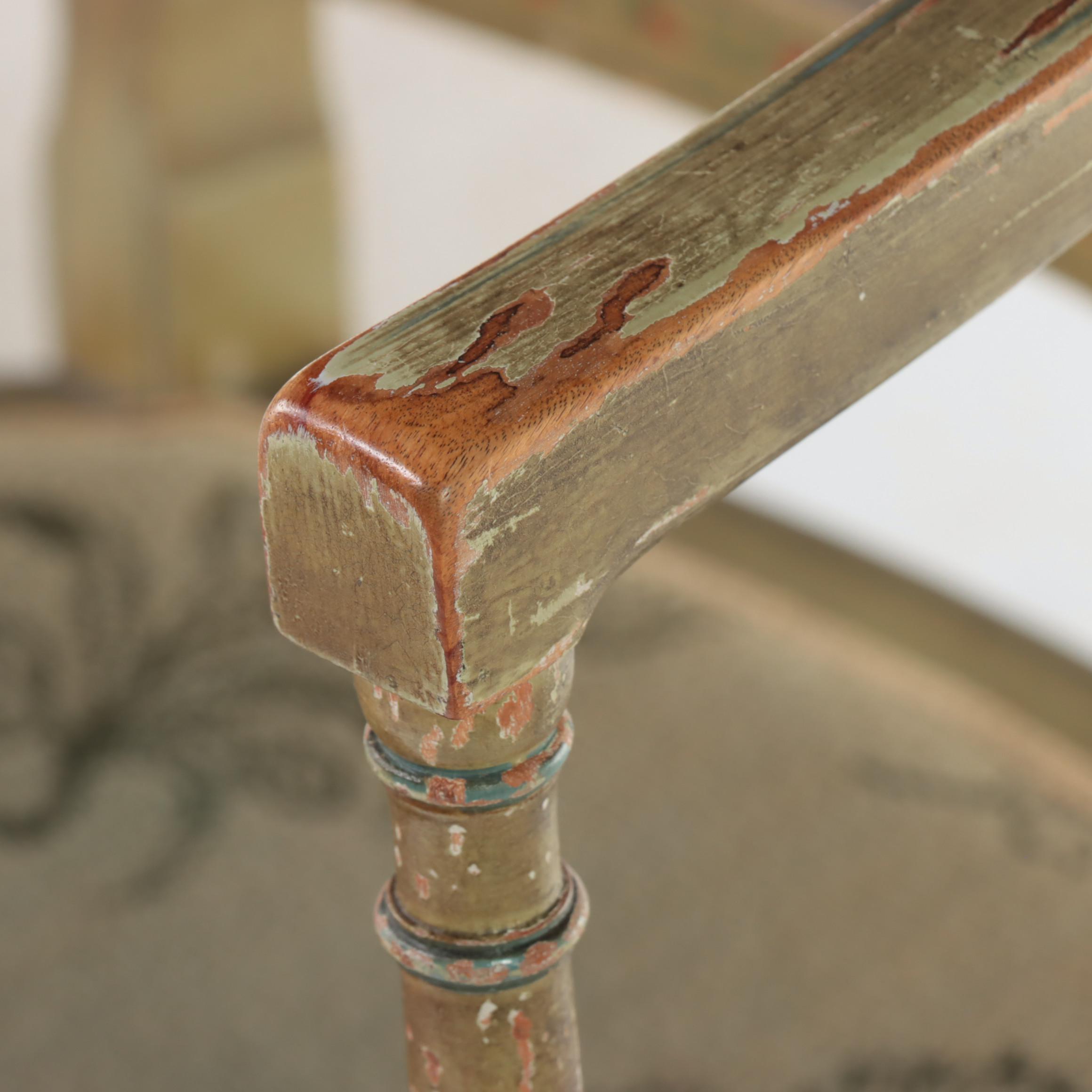 Adam Style Paint-Decorated Open Armchair with Victorian Needlepoint Footstool