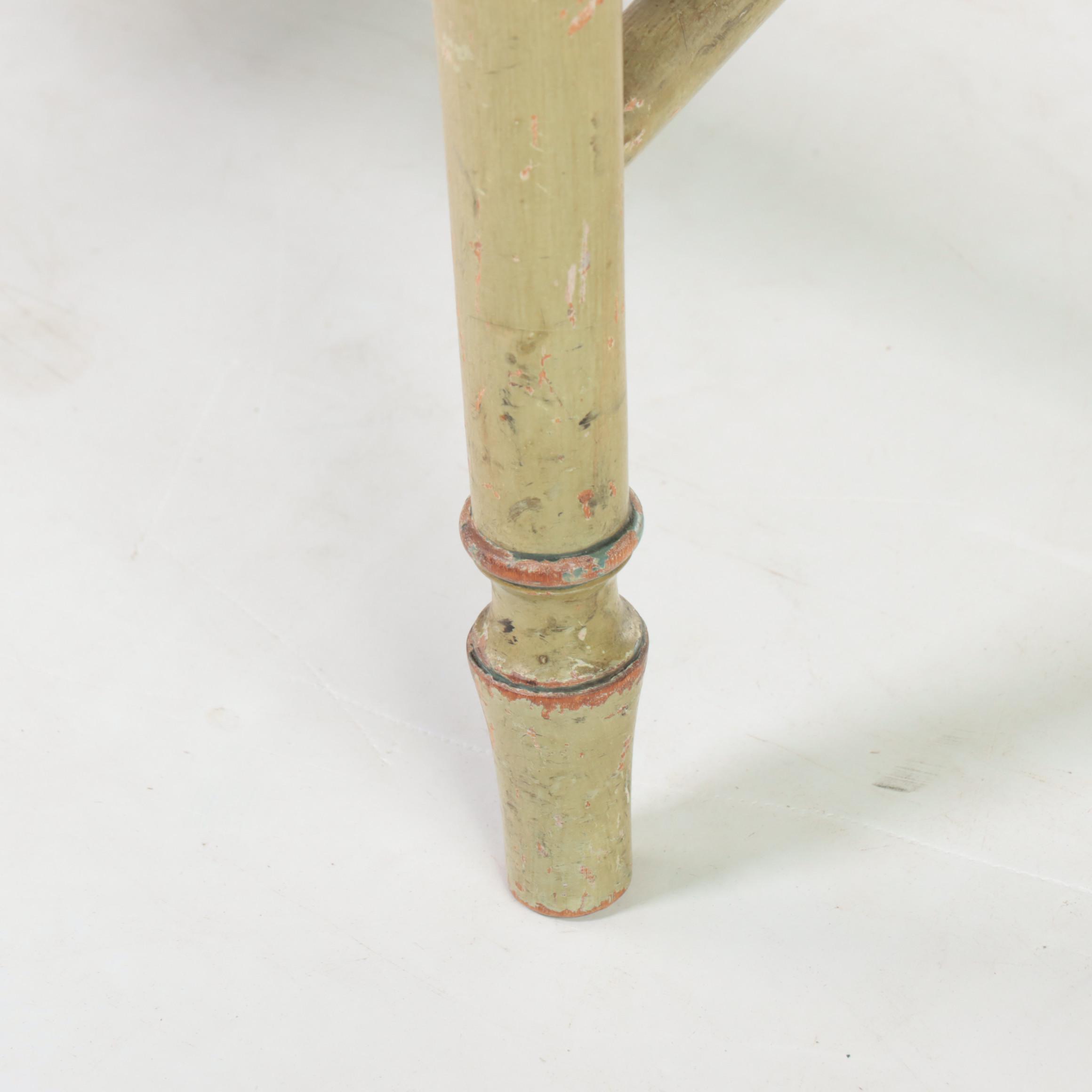 Adam Style Paint-Decorated Open Armchair with Victorian Needlepoint Footstool