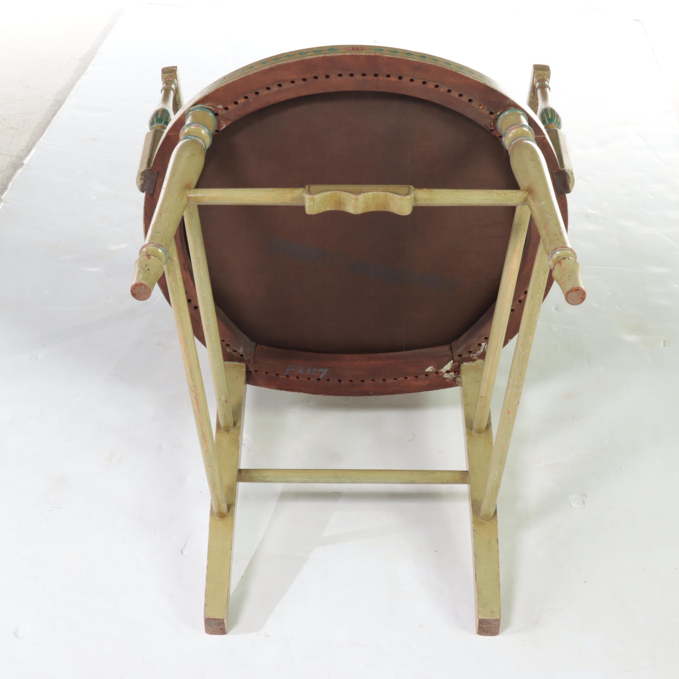 Adam Style Paint-Decorated Open Armchair with Victorian Needlepoint Footstool