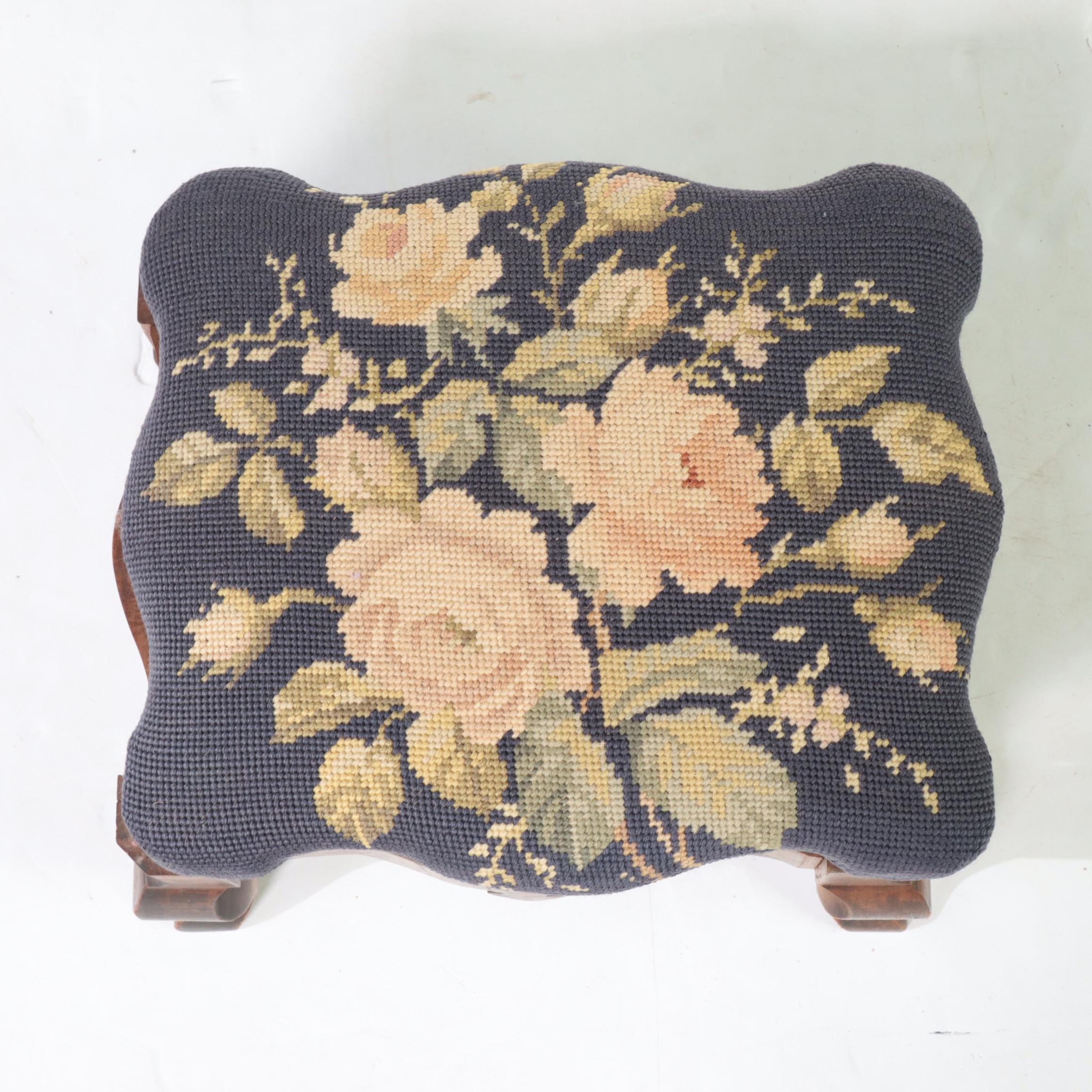 Adam Style Paint-Decorated Open Armchair with Victorian Needlepoint Footstool