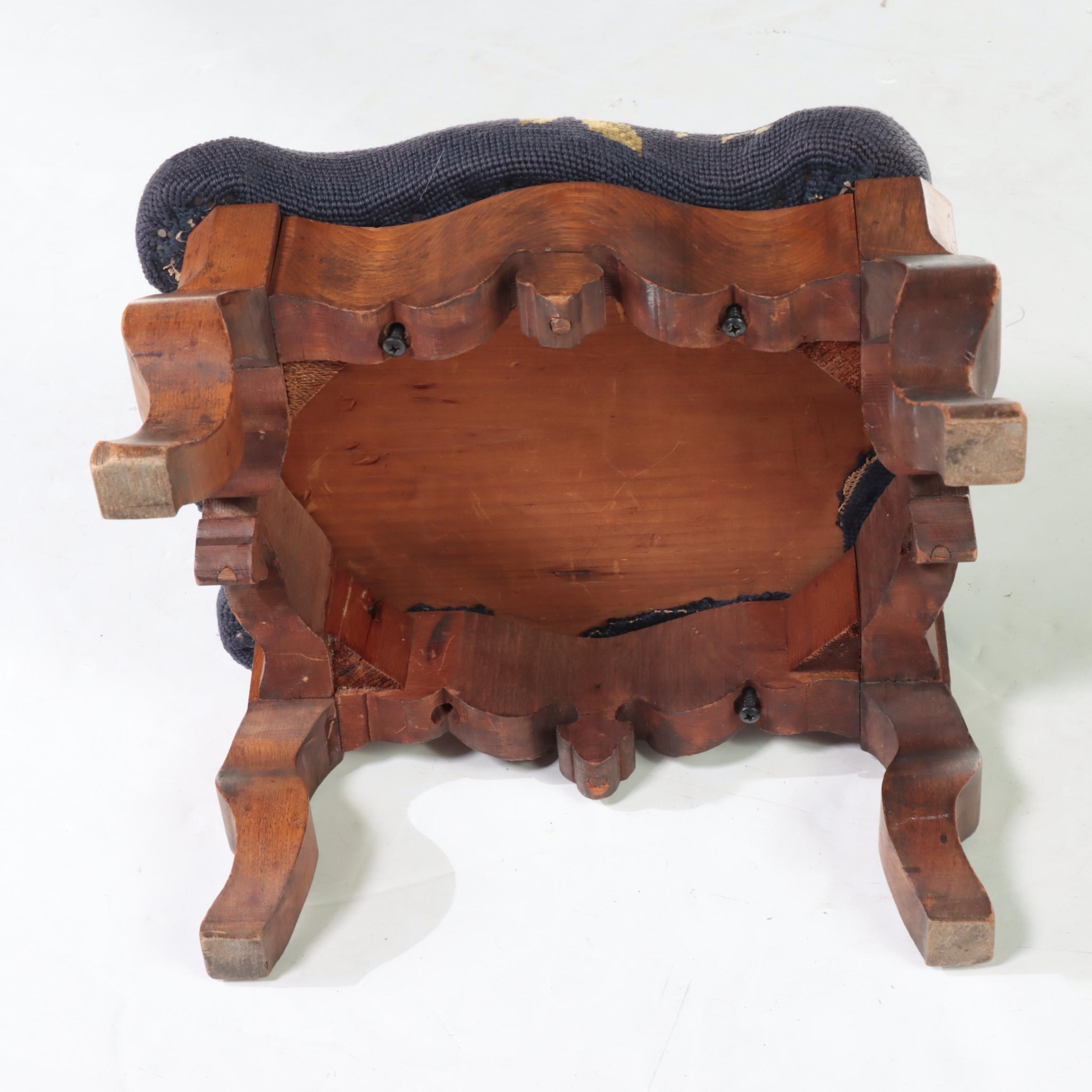 Adam Style Paint-Decorated Open Armchair with Victorian Needlepoint Footstool