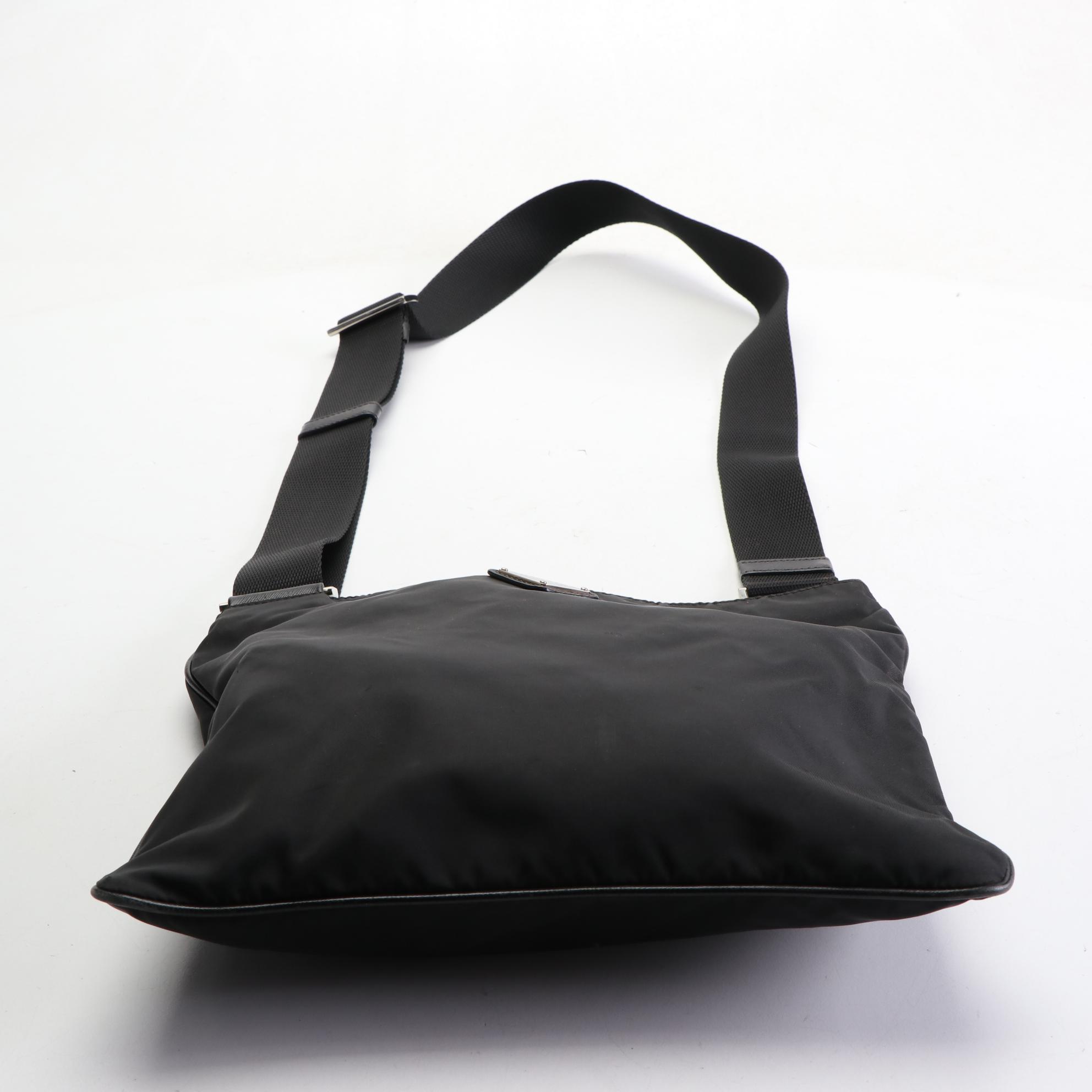 Prada Tessuto Flat Crossbody Bag in Black Nylon