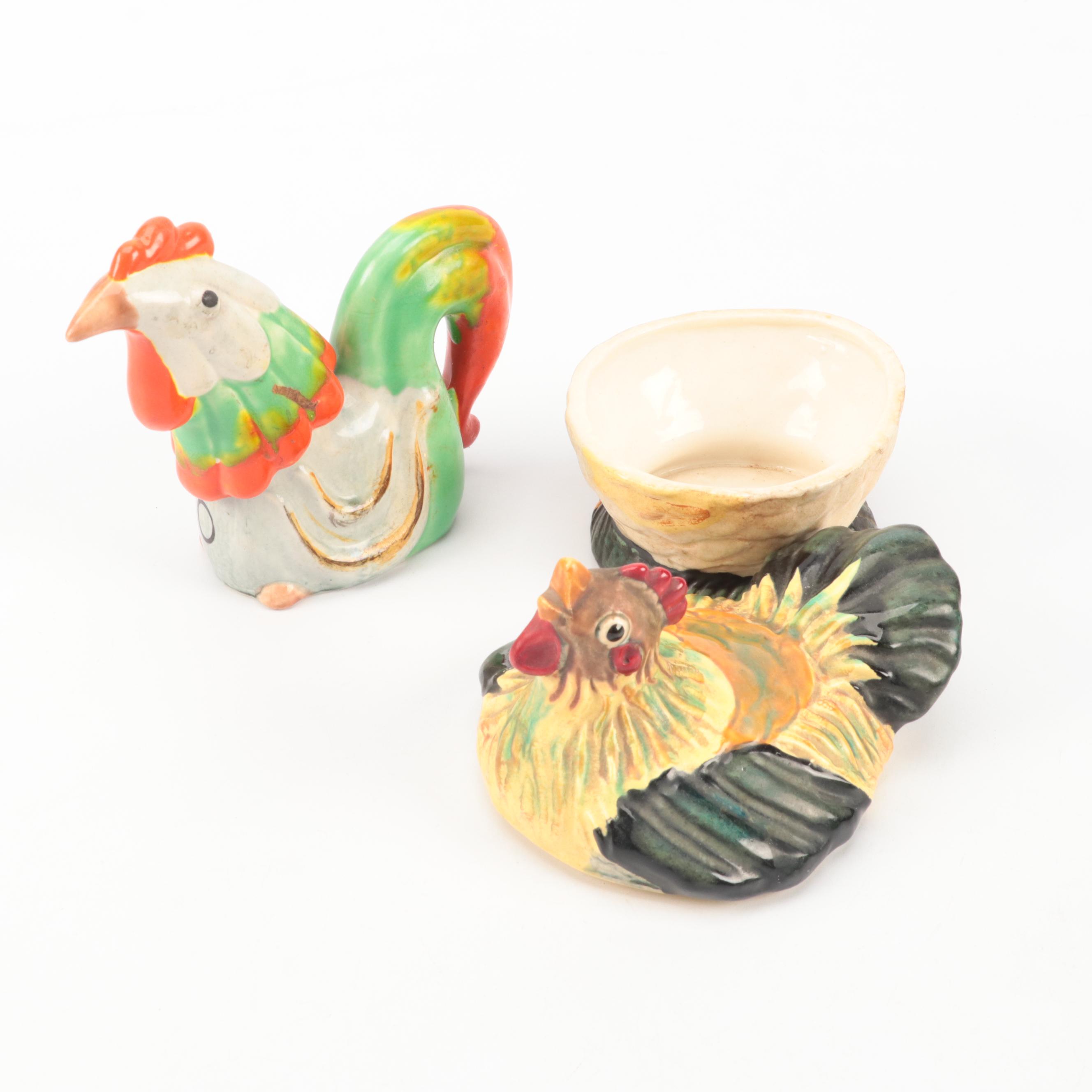 Hen and Rooster Sugar Bowls and Creamers, Mid-20th Century