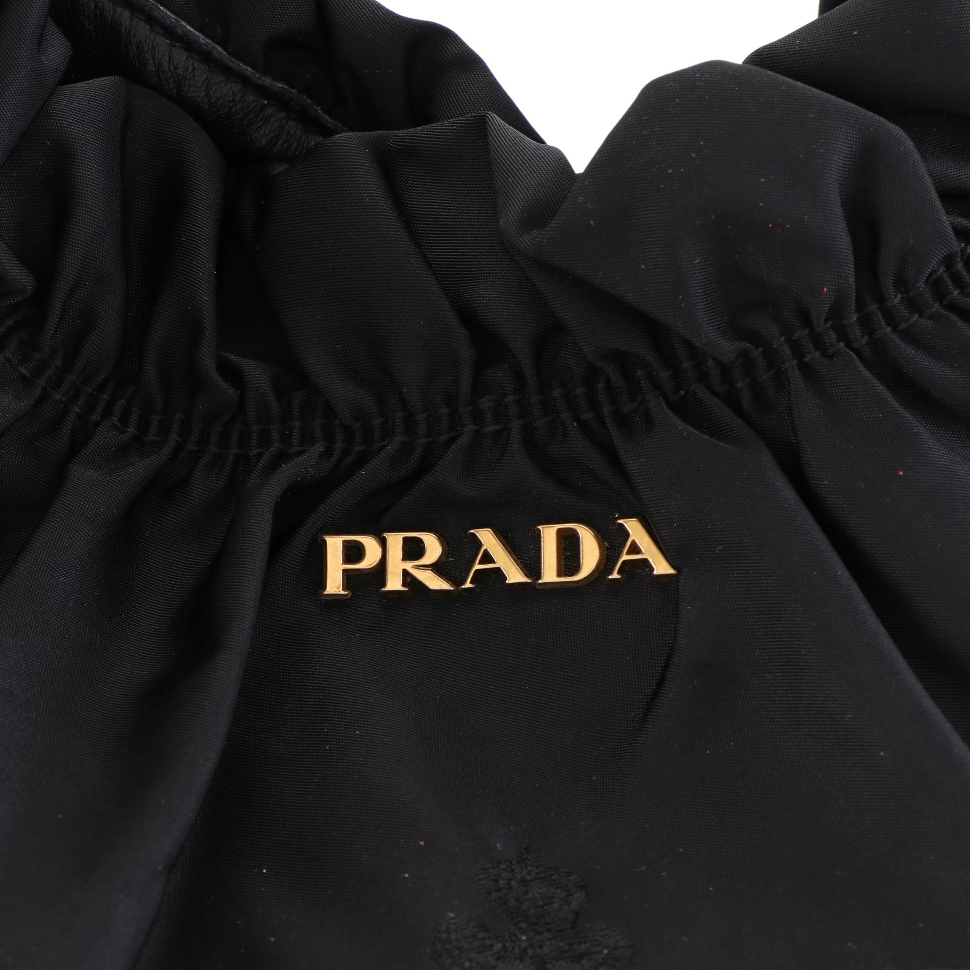 Prada Tessuto Logo Tote in Black Nylon and Leather Trim