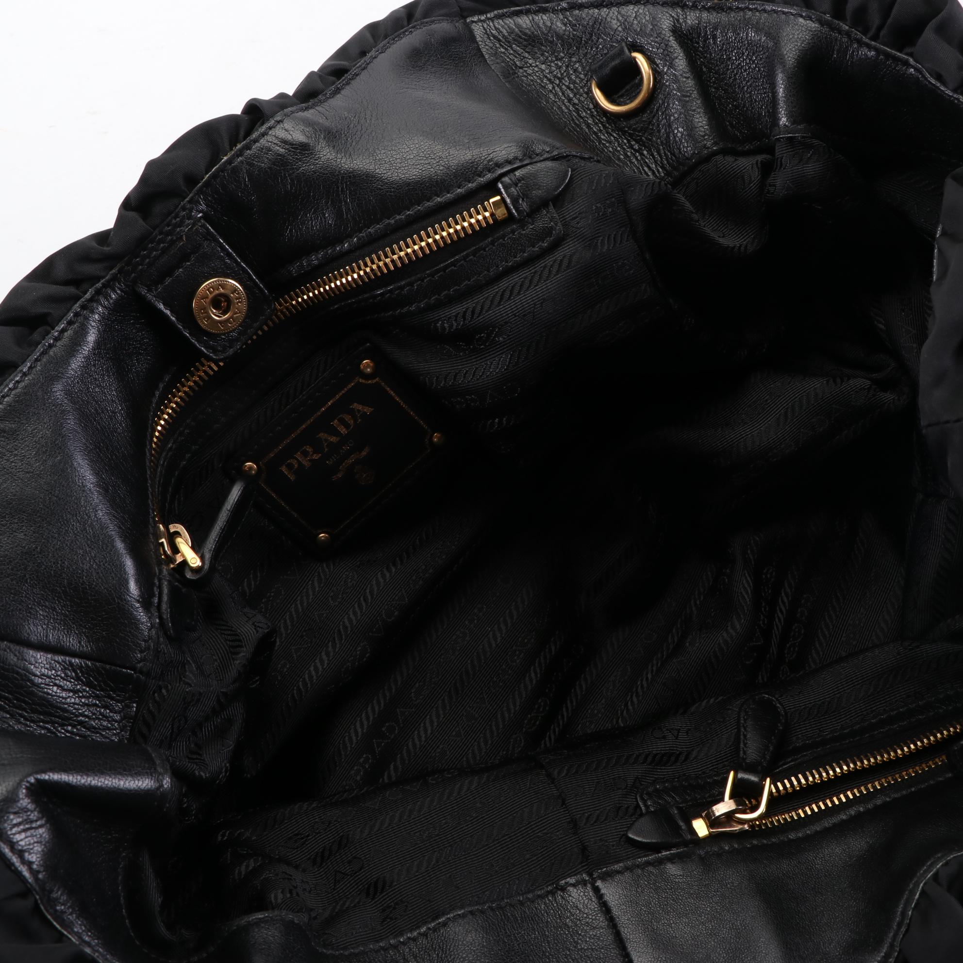 Prada Tessuto Logo Tote in Black Nylon and Leather Trim