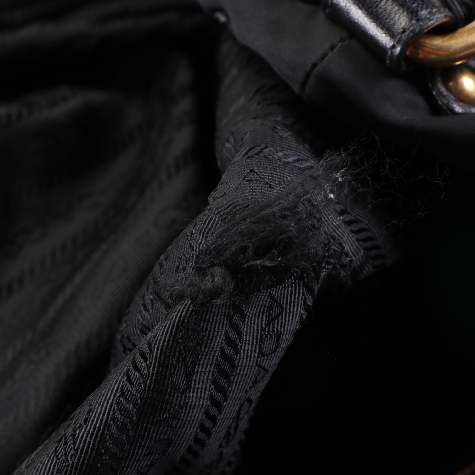 Prada Tessuto Logo Tote in Black Nylon and Leather Trim