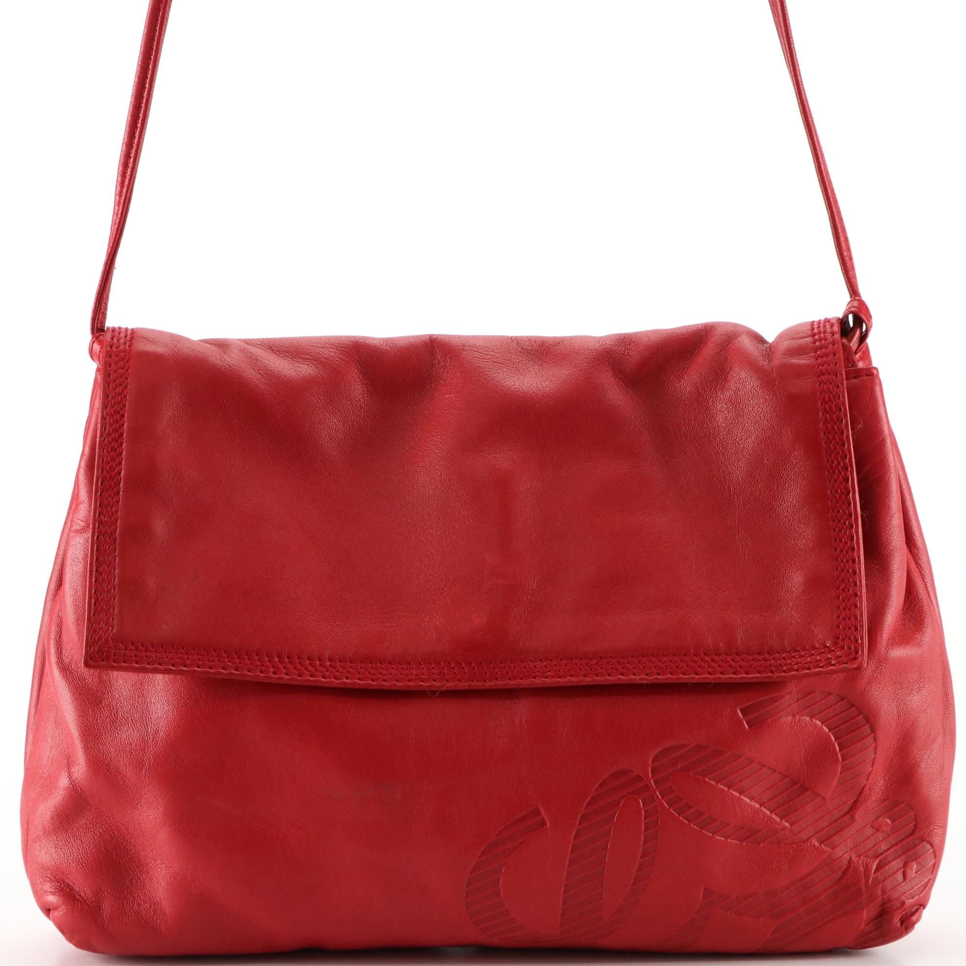 Loewe Anagram Shoulder Bag in Red Lambskin Leather