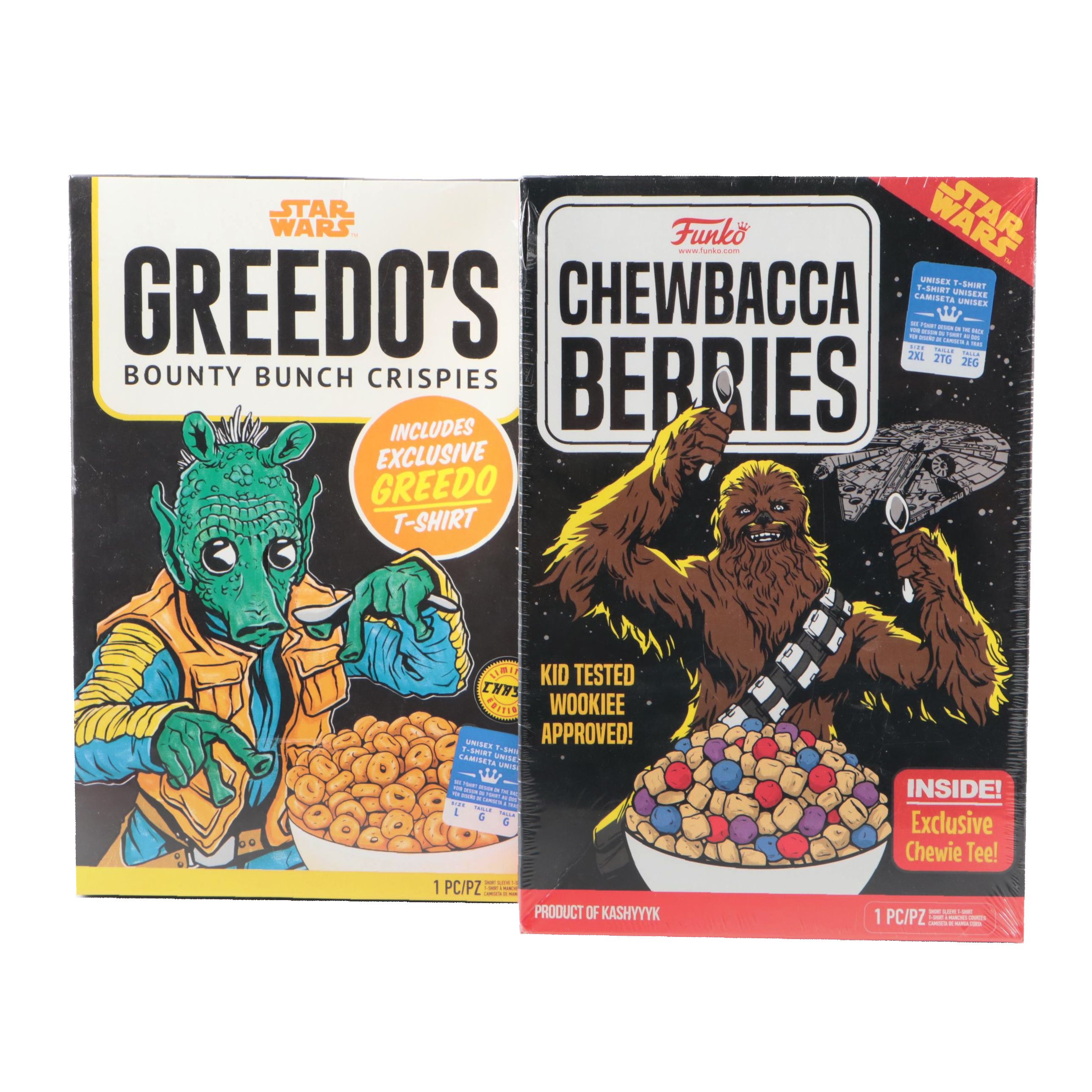 Sealed Star Wars Greedo's and Chewbacca Berries Funko T-Shirts