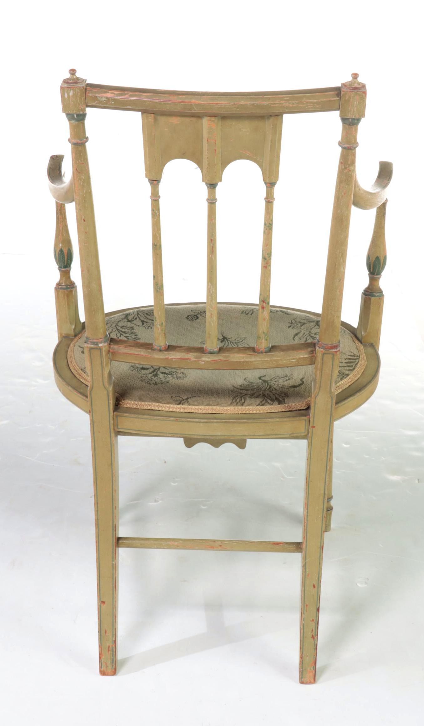 Adam Style Paint-Decorated Open Armchair with Victorian Needlepoint Footstool