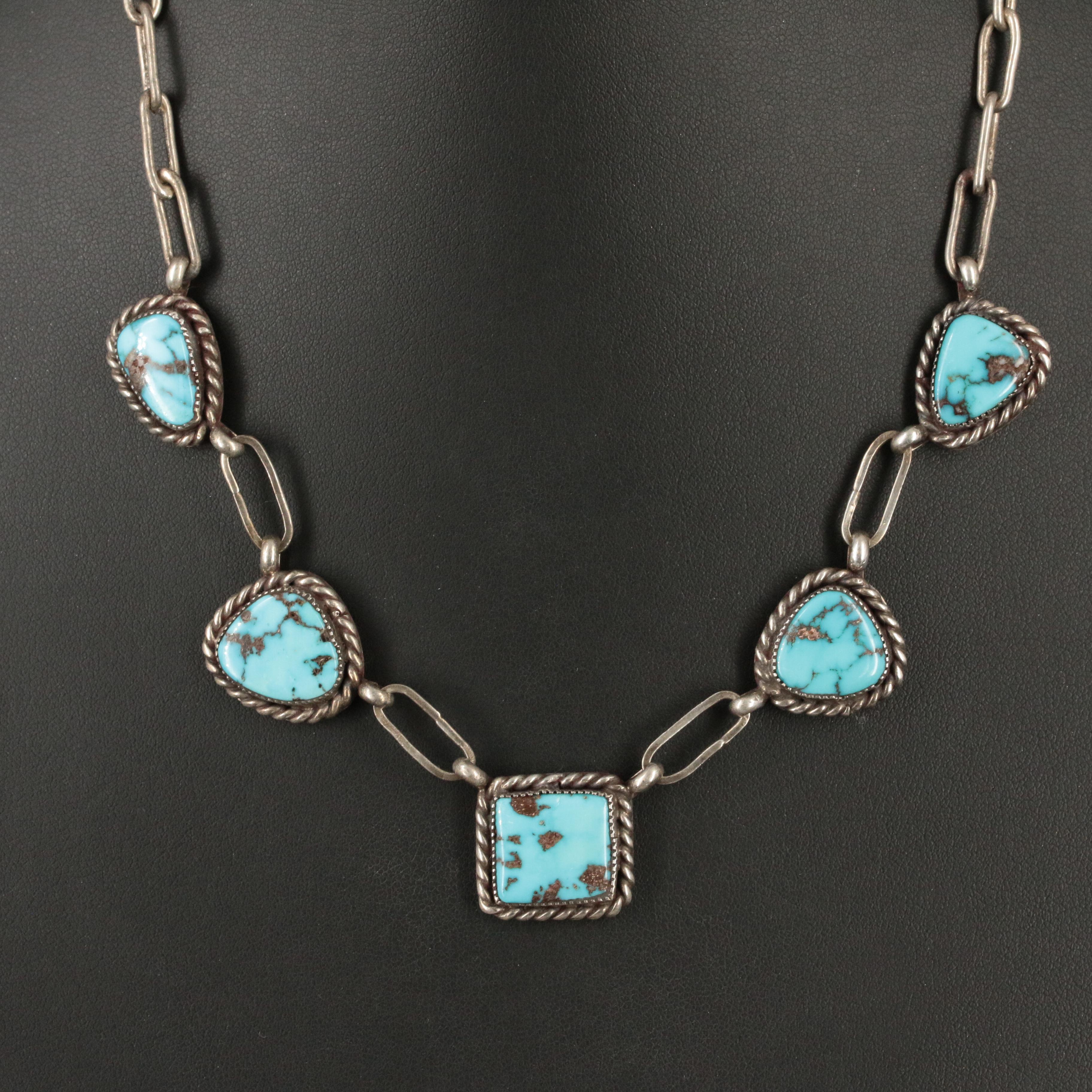 Native American James Harrison, Navajo Diné Sterling and Turquoise Necklace