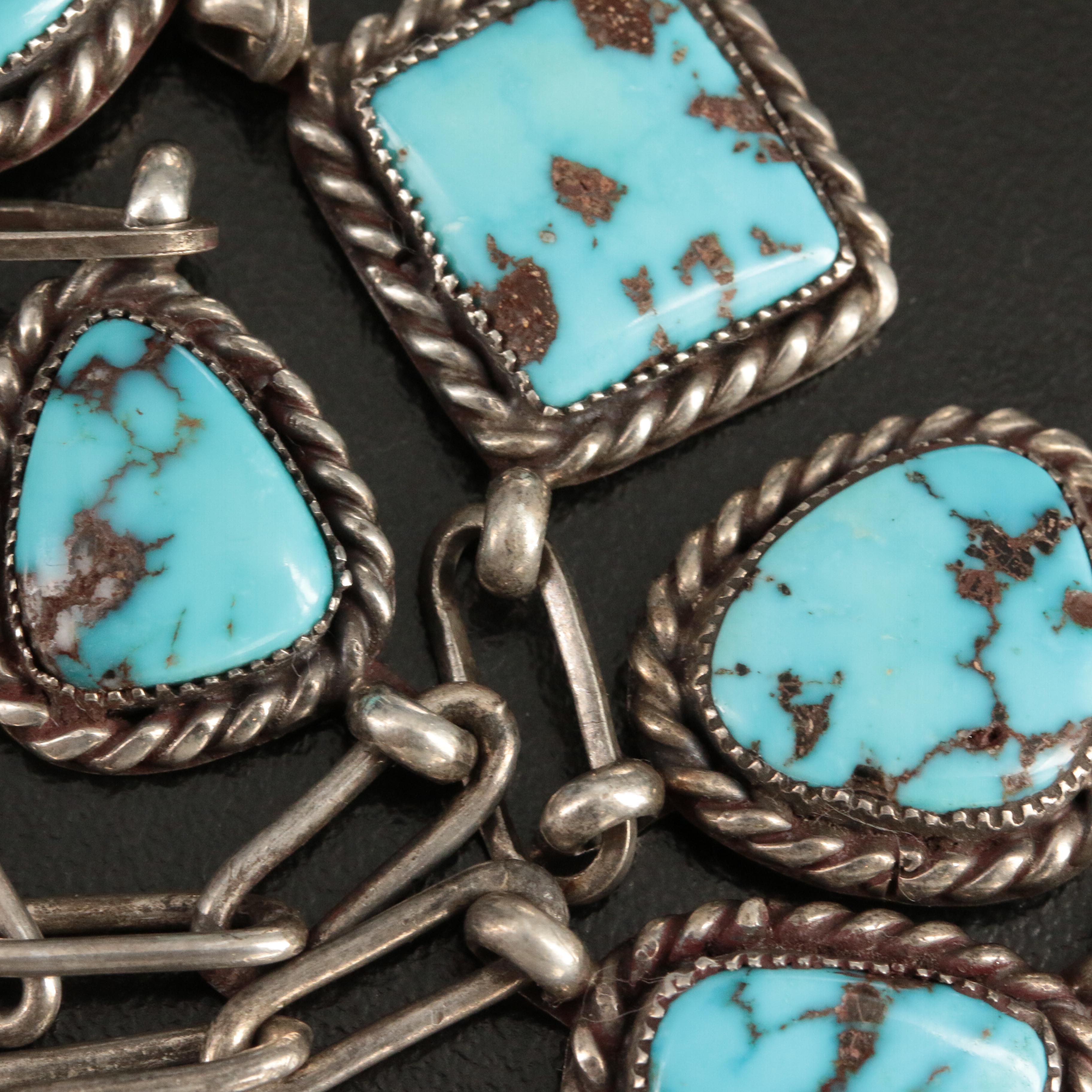 Native American James Harrison, Navajo Diné Sterling and Turquoise Necklace