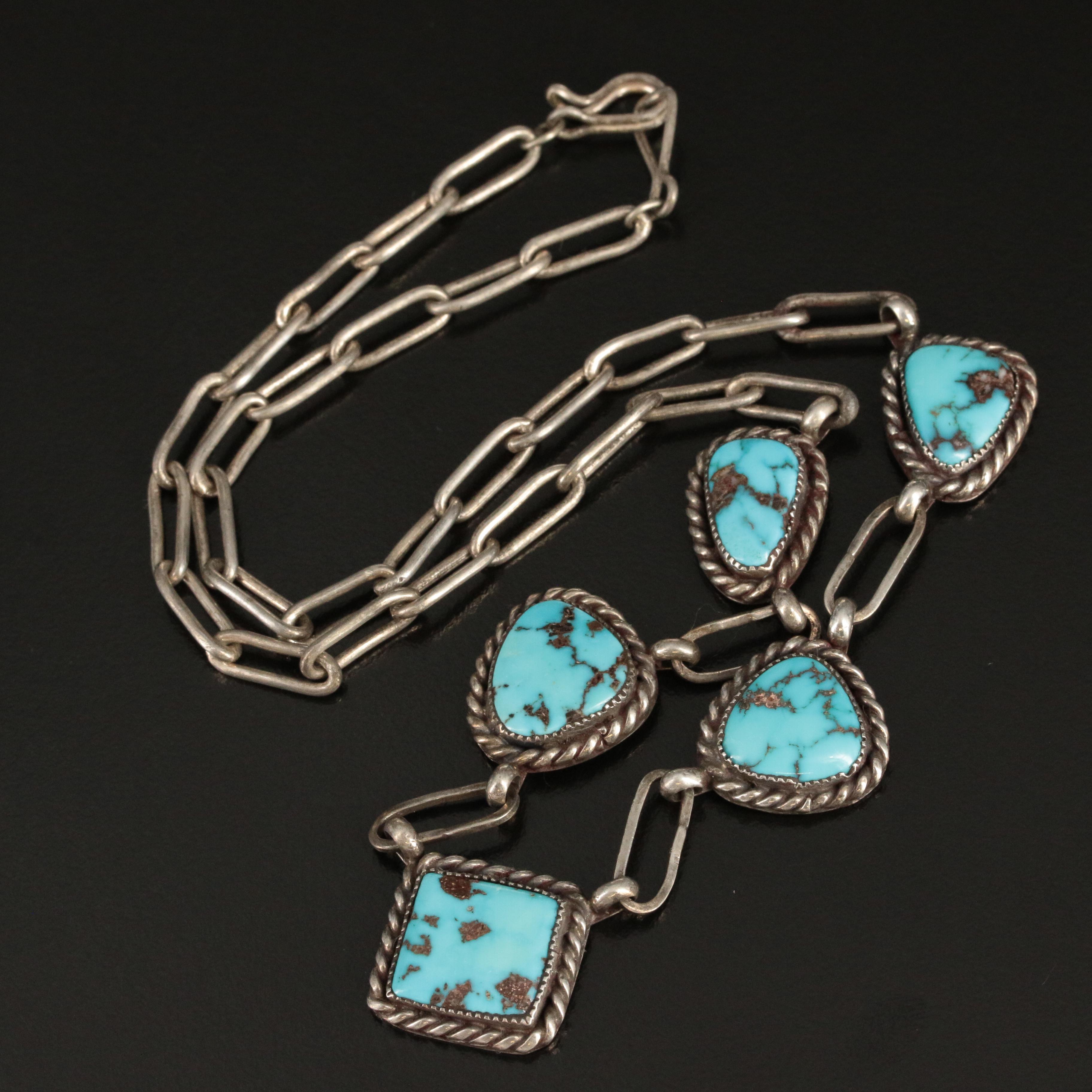 Native American James Harrison, Navajo Diné Sterling and Turquoise Necklace