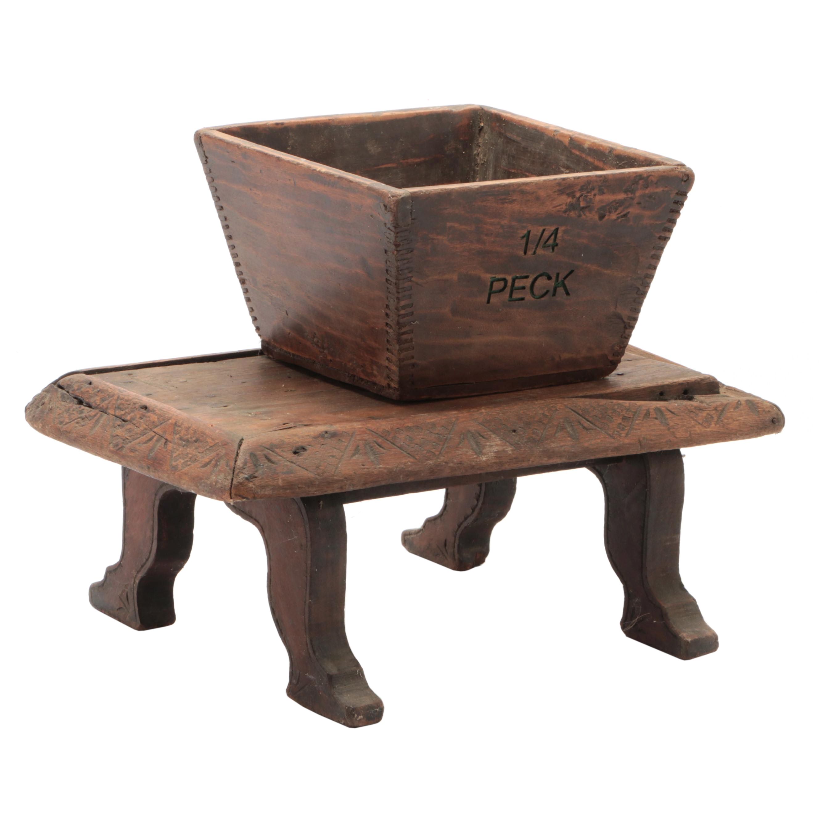 Handmade 1/4 Peck Measure With Wooden Altar Stand