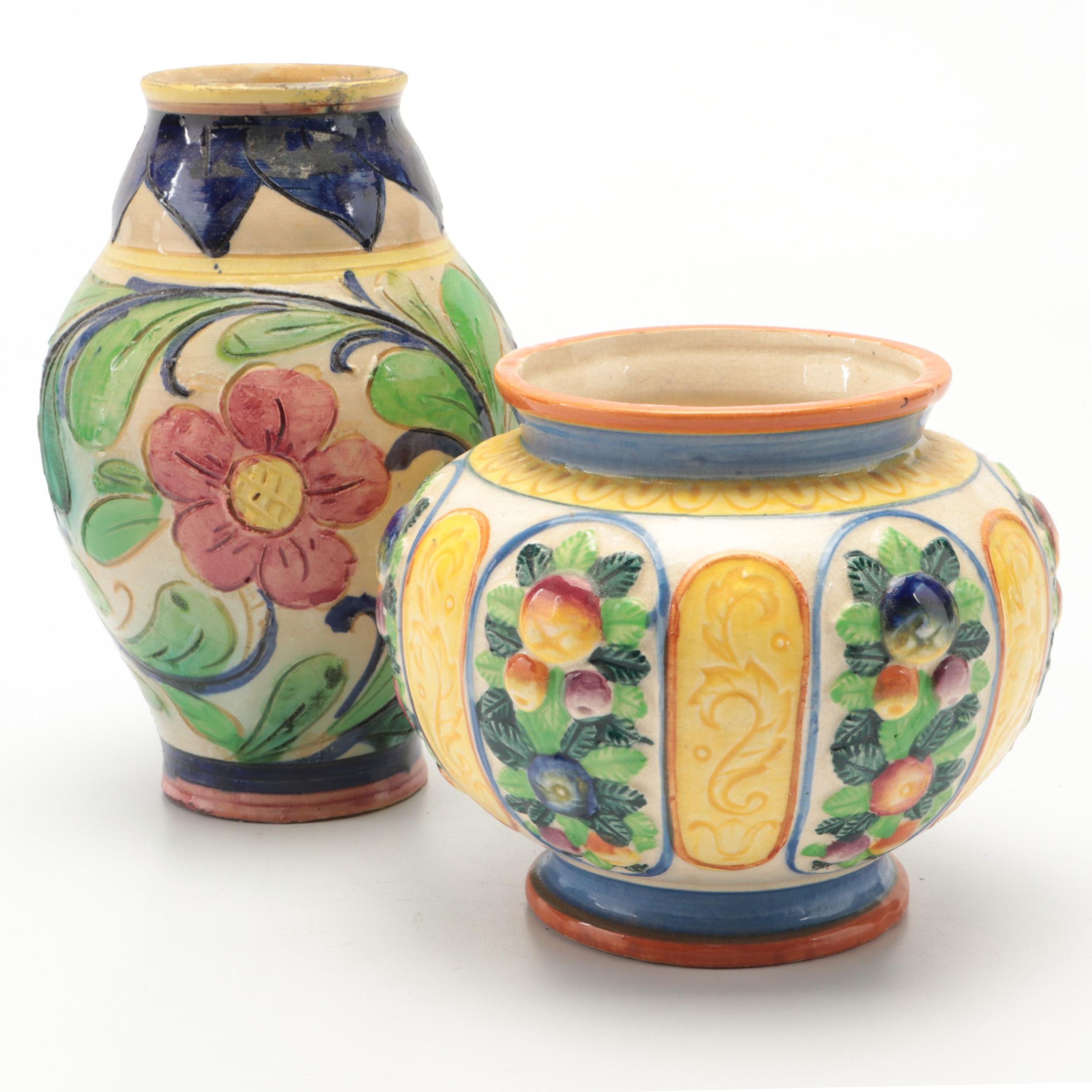 Japanese Majolica Style Vases, Mid-20th Century