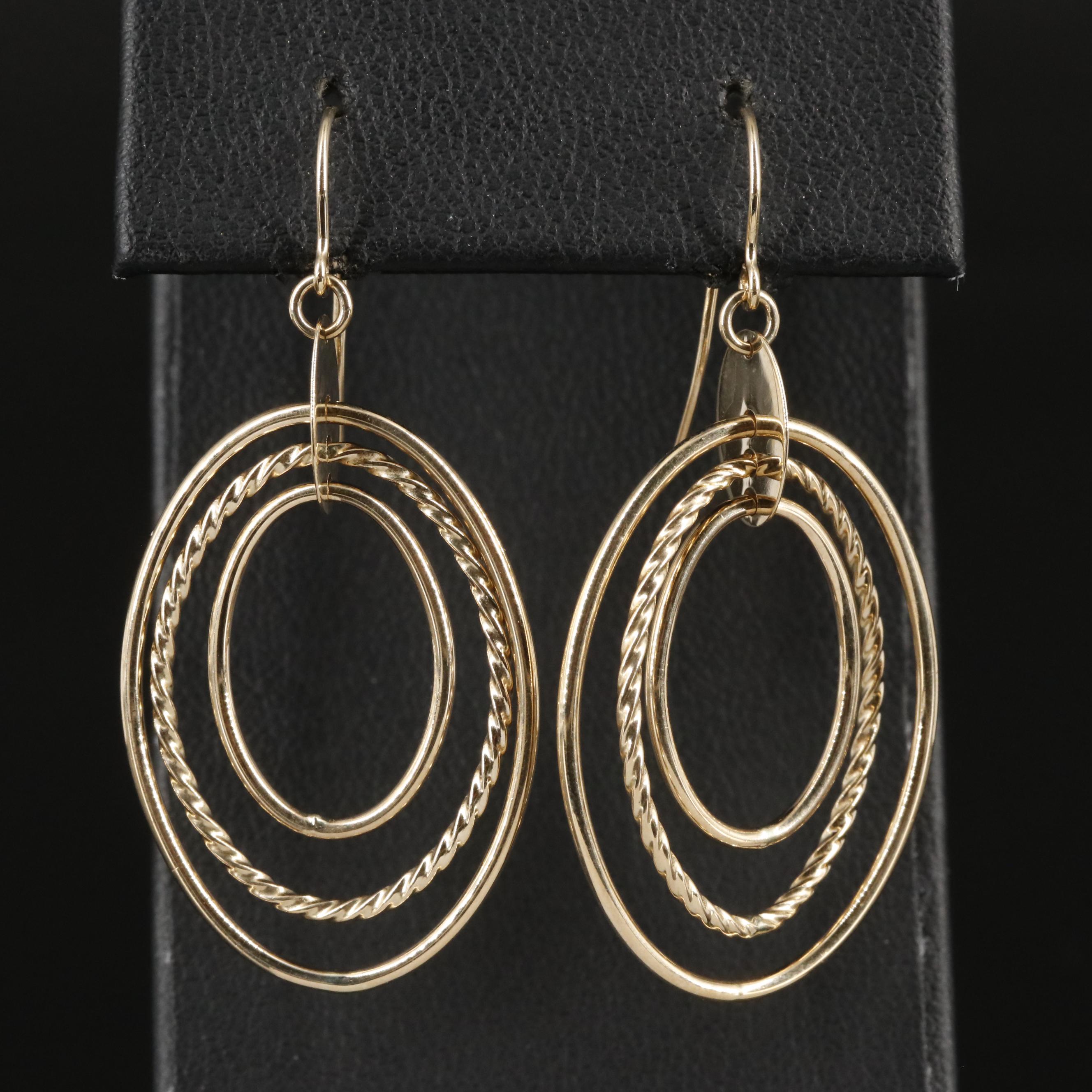 14K Triple Hoop Drop Earrings