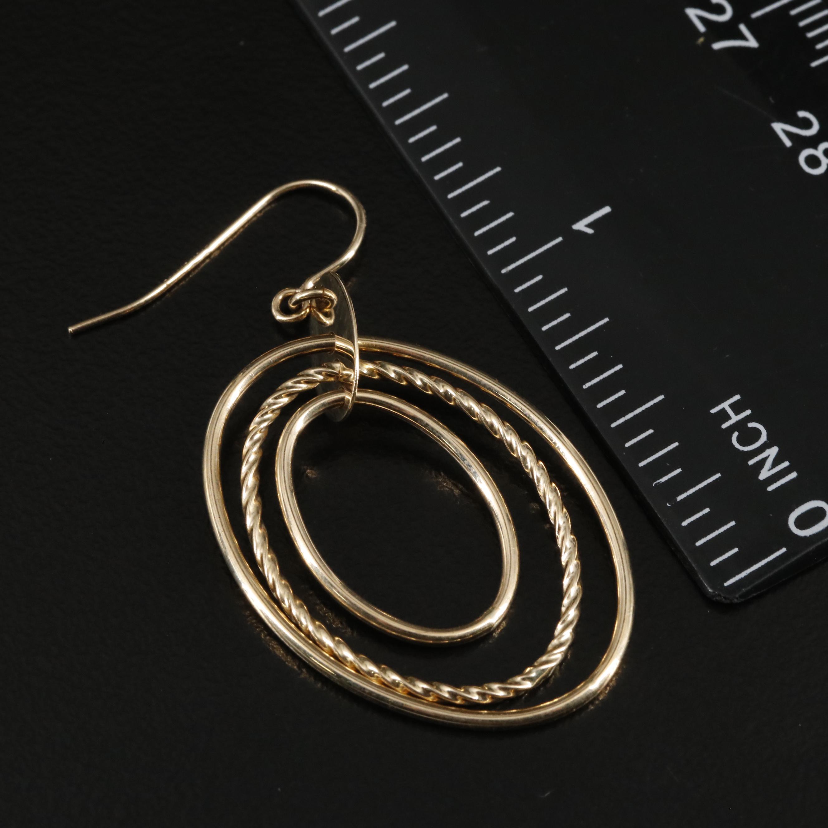 14K Triple Hoop Drop Earrings