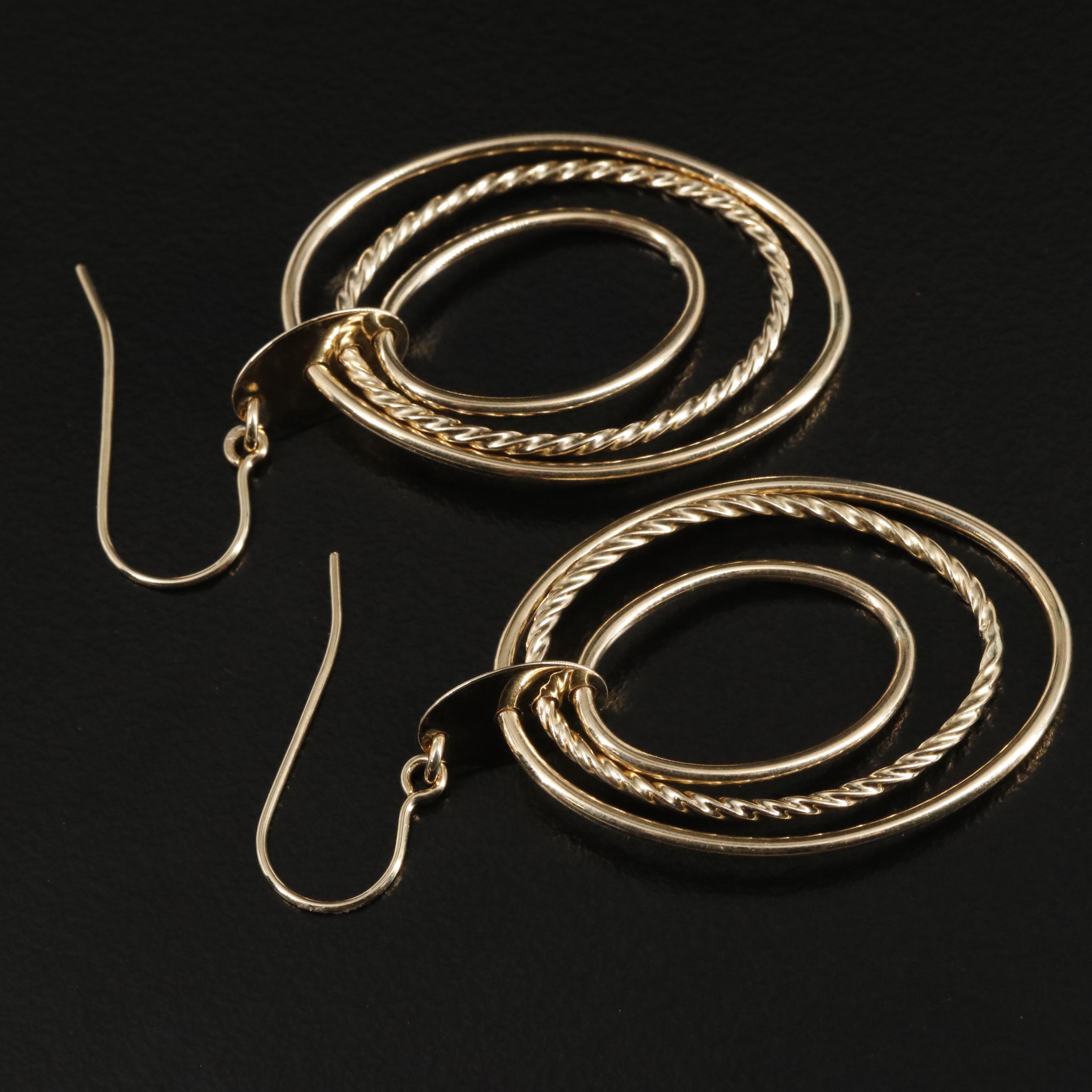 14K Triple Hoop Drop Earrings