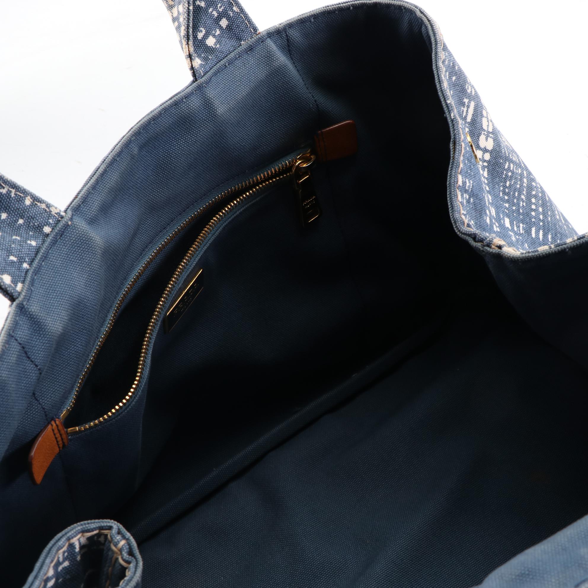 Prada Canapa Shopping Tote in Distressed Denim Tweed Print Canvas