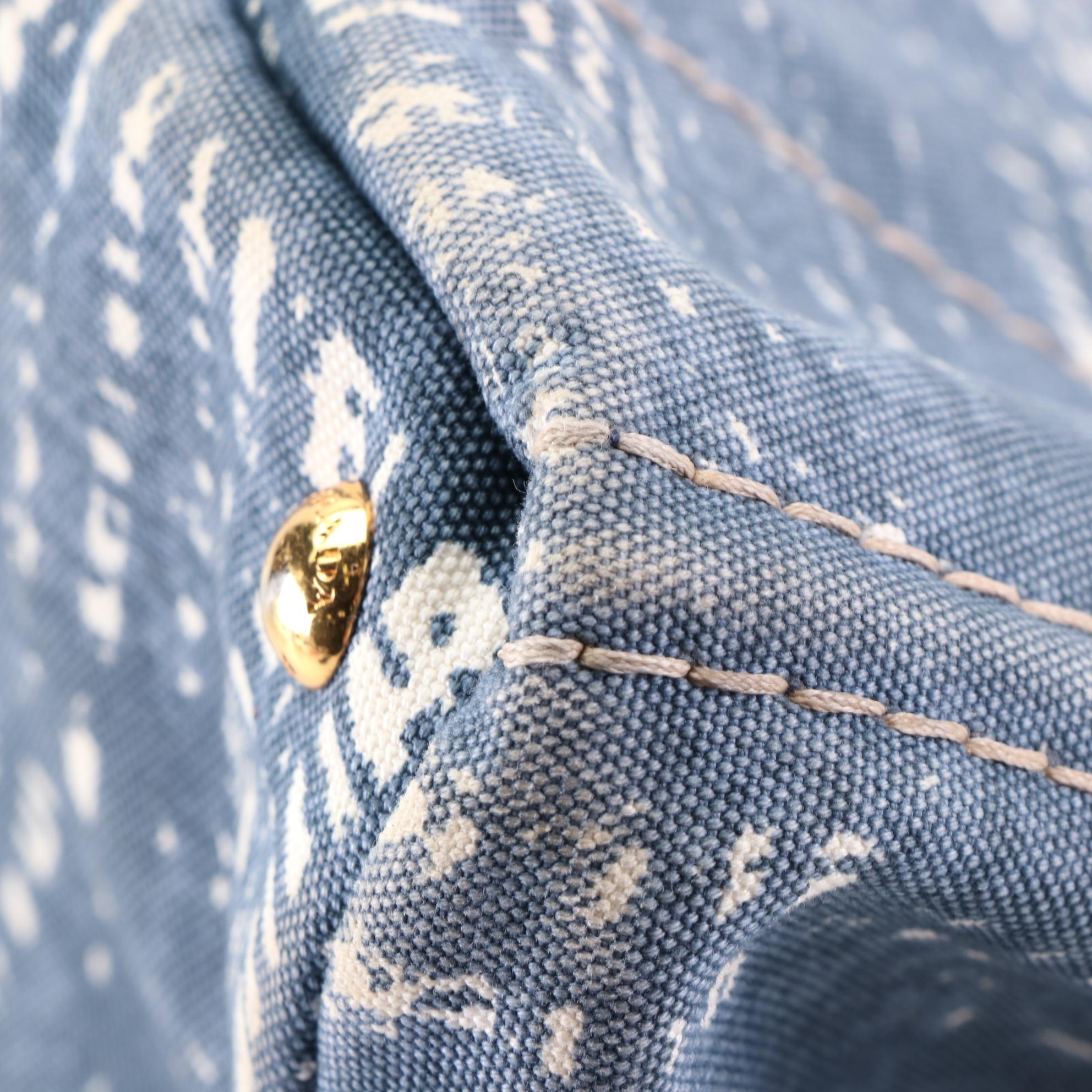 Prada Canapa Shopping Tote in Distressed Denim Tweed Print Canvas