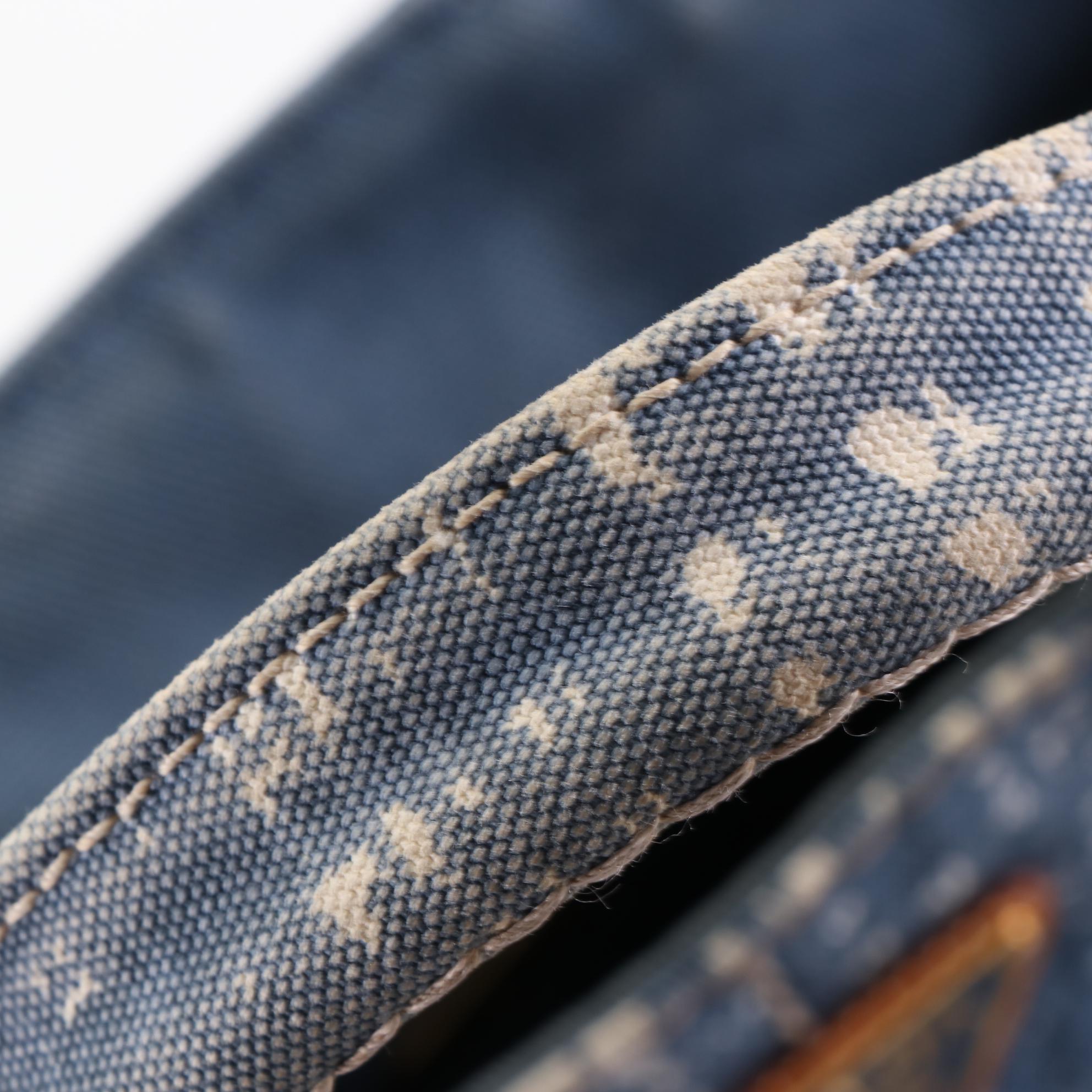 Prada Canapa Shopping Tote in Distressed Denim Tweed Print Canvas