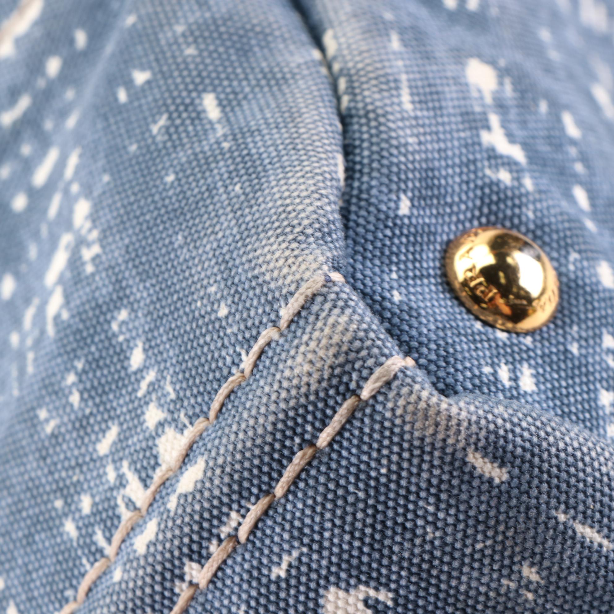 Prada Canapa Shopping Tote in Distressed Denim Tweed Print Canvas