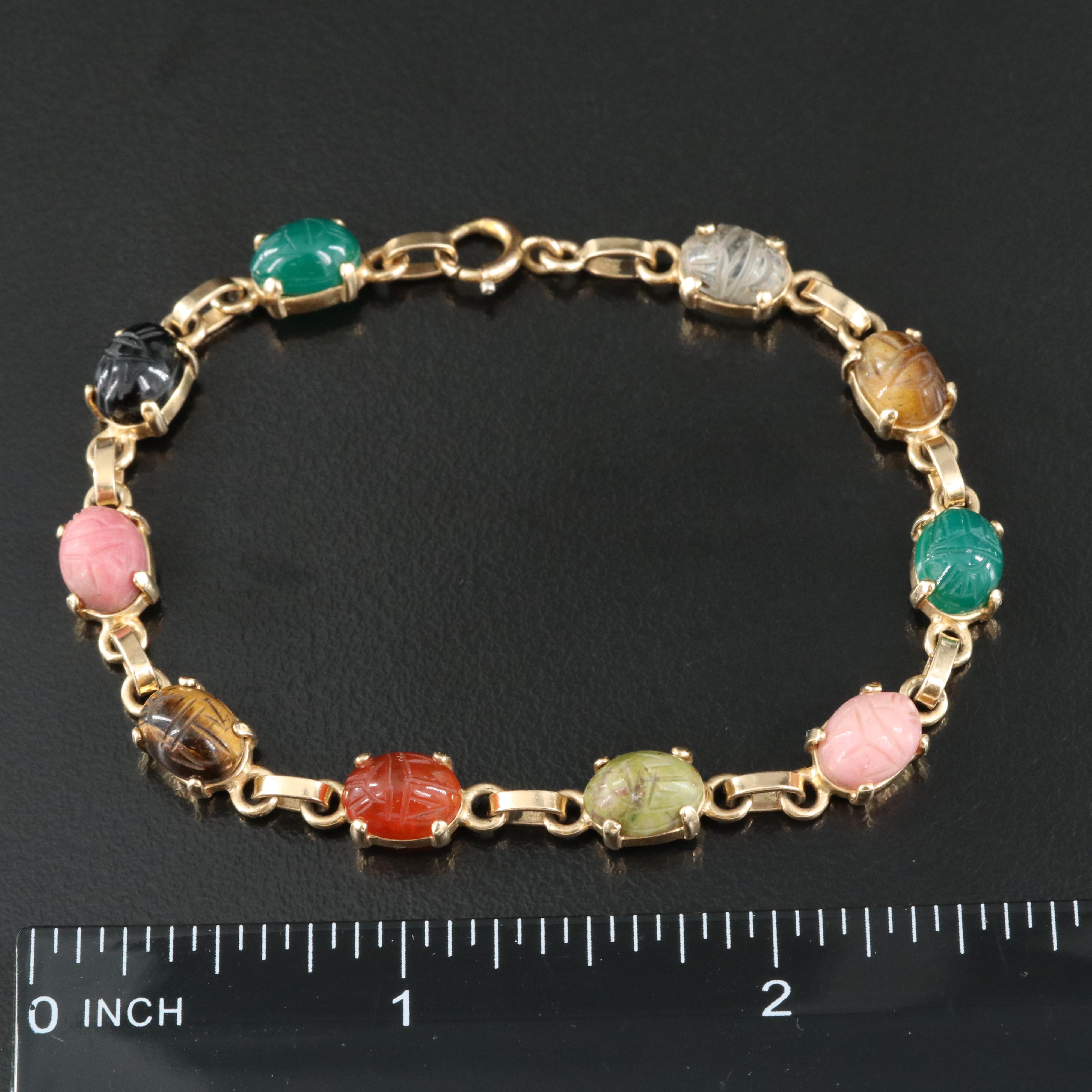 Tiger's Eye, Carnelian and Black Onyx Scarab Bracelet