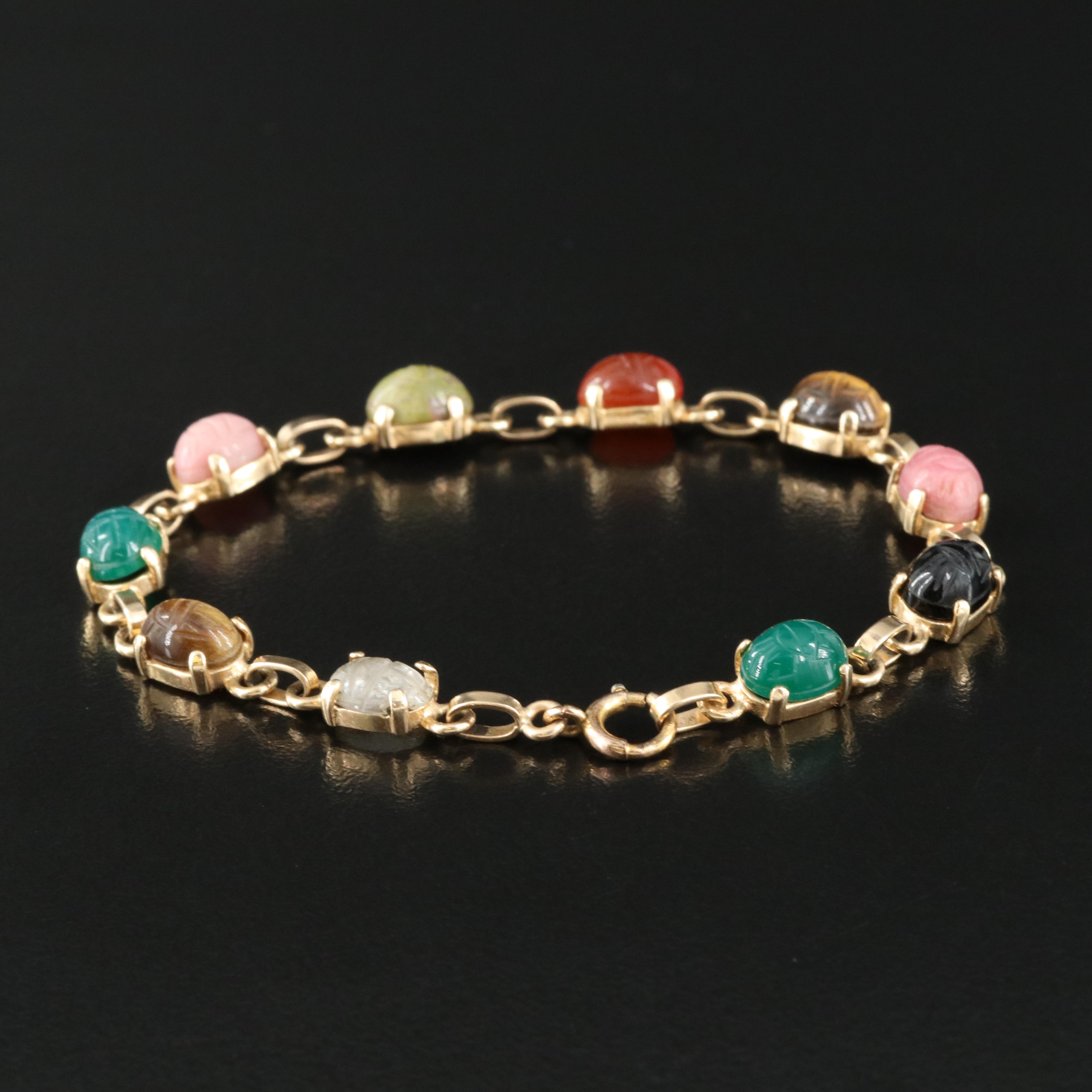 Tiger's Eye, Carnelian and Black Onyx Scarab Bracelet