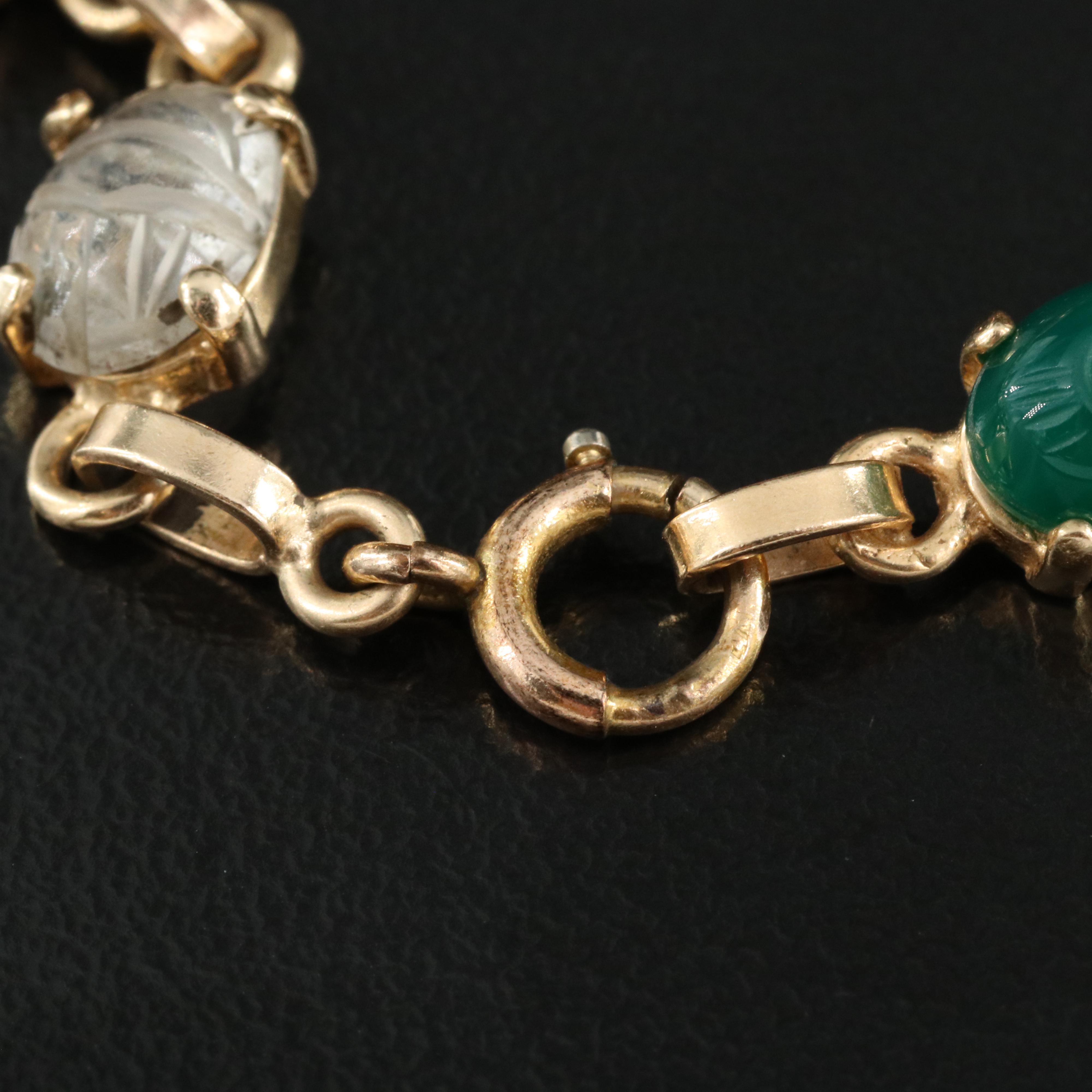 Tiger's Eye, Carnelian and Black Onyx Scarab Bracelet