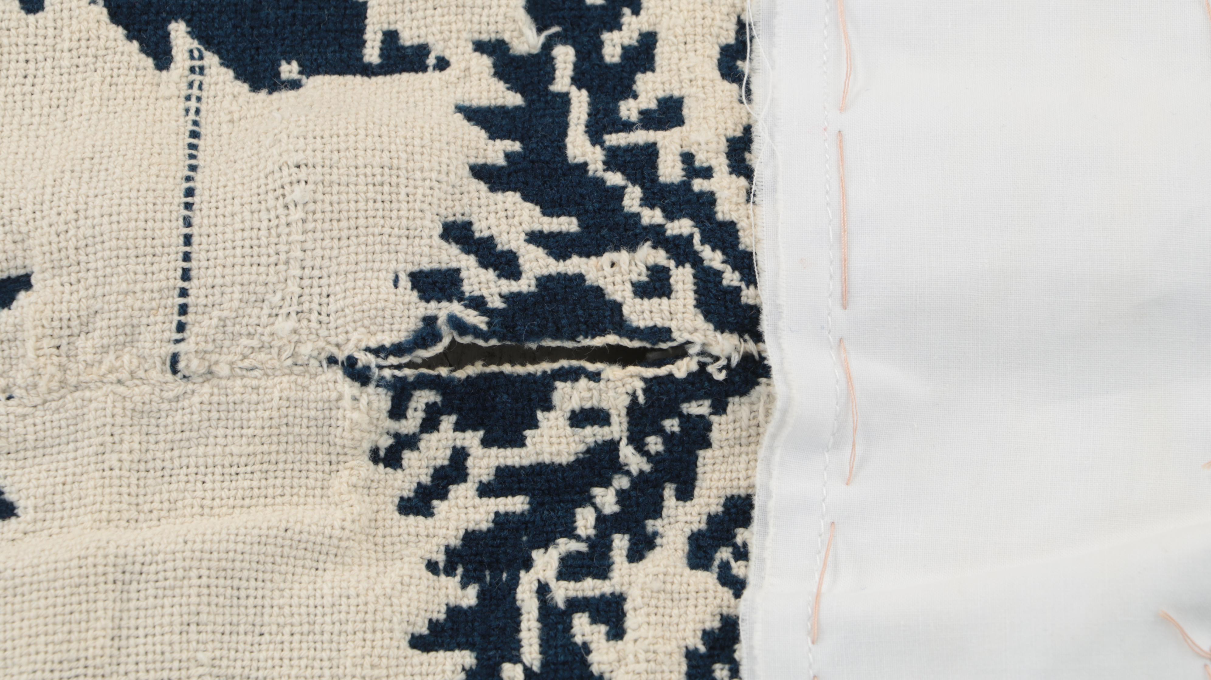 American Blue and White Woven Coverlet, 1840