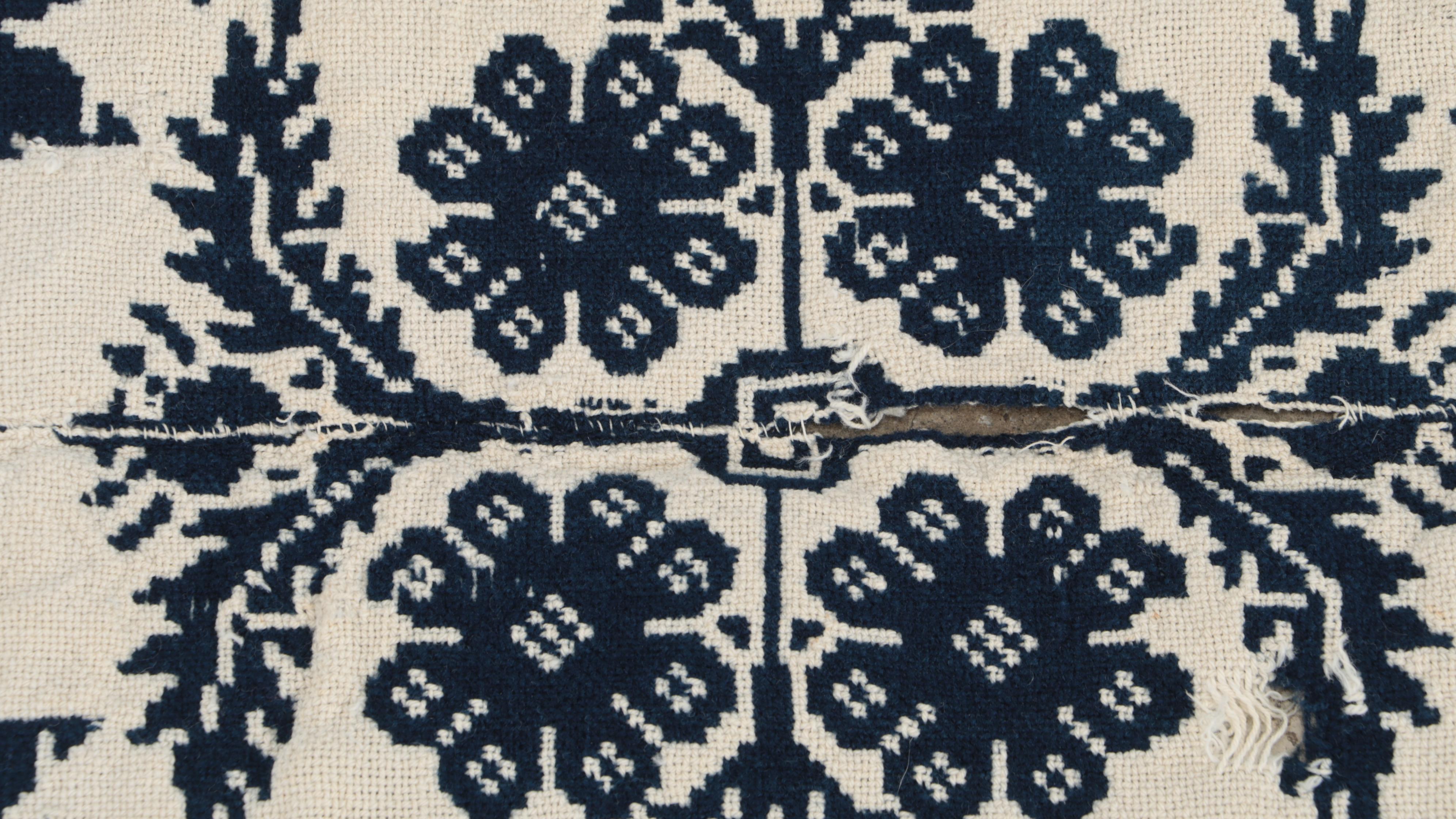 American Blue and White Woven Coverlet, 1840