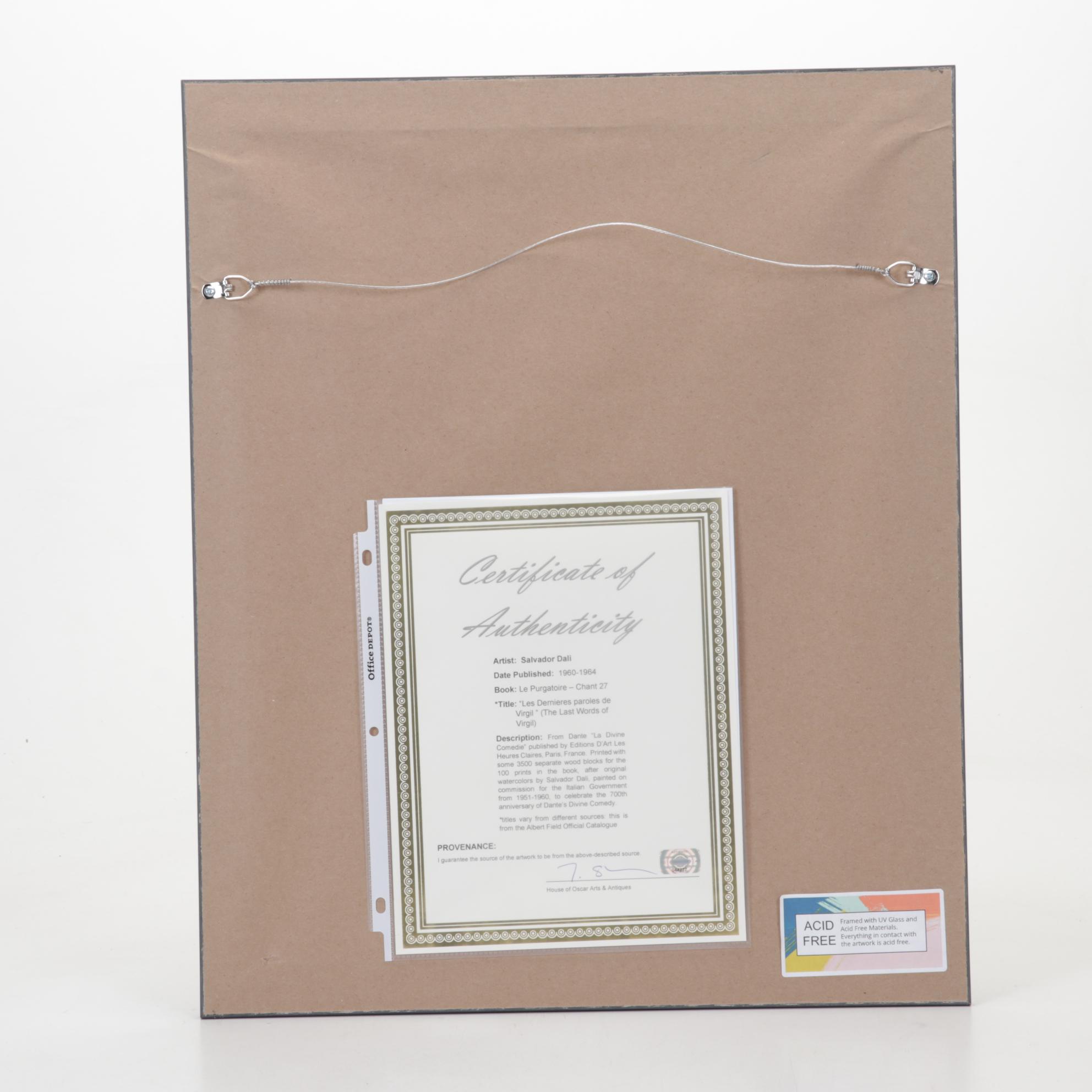 Salvador Dalí Wood Engraving "Les Dernières Paroles de Virgil"