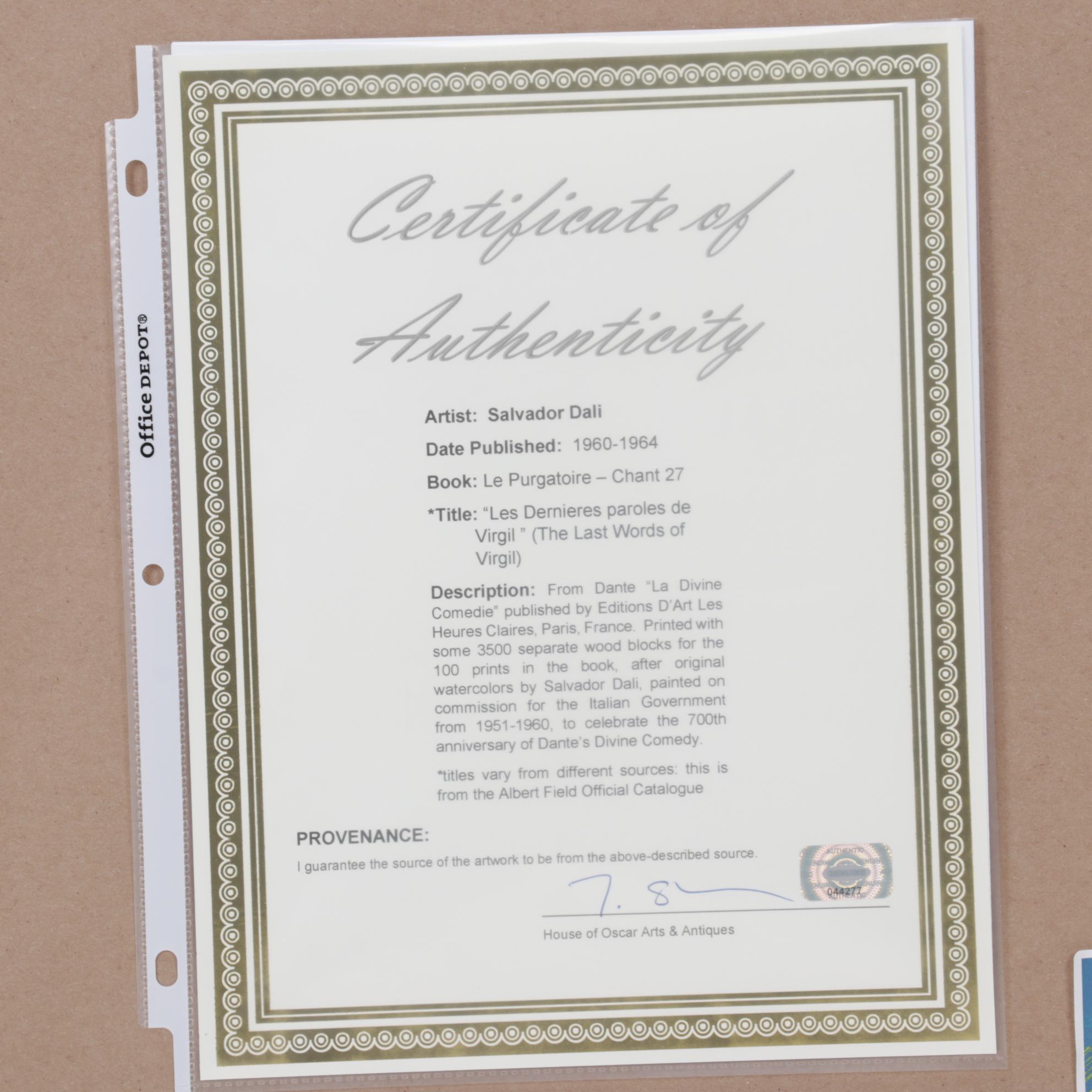 Salvador Dalí Wood Engraving "Les Dernières Paroles de Virgil"