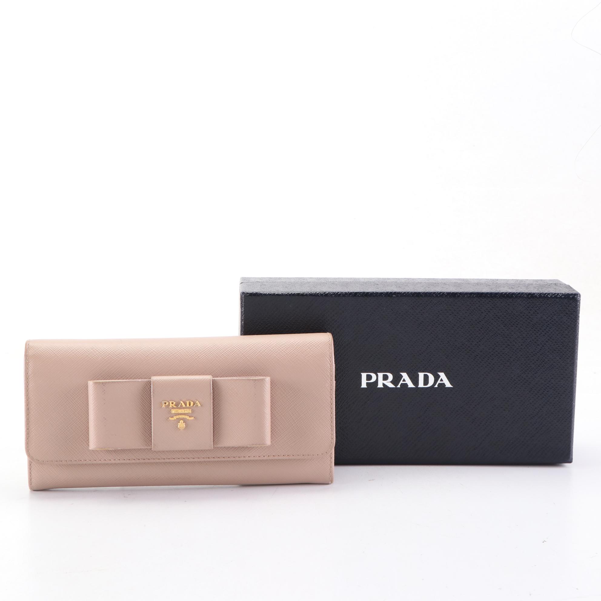 Prada Bow Continental Wallet 1MH132 in Saffiano Leather with Box