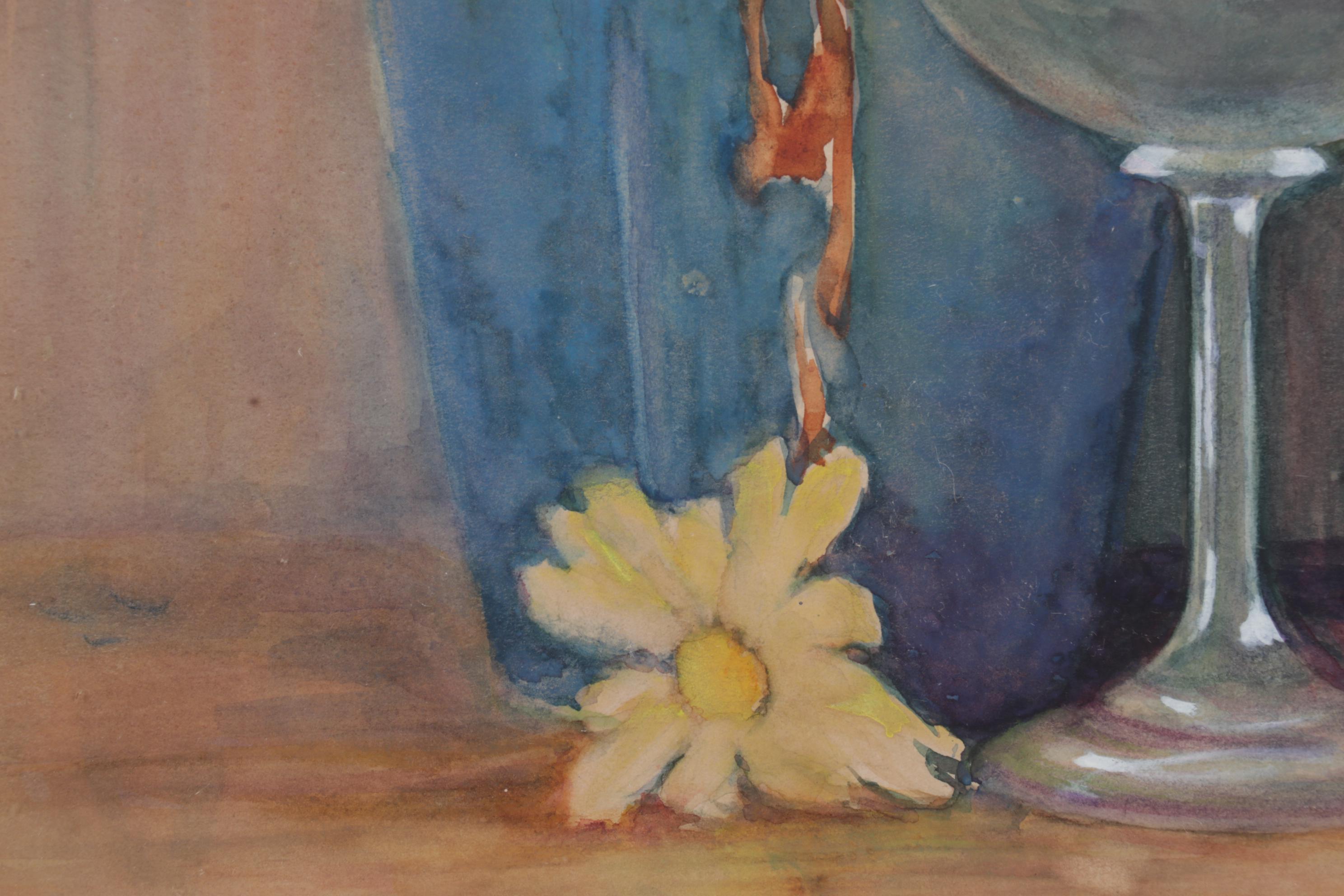 Adele E. Johnson Watercolor Painting of Vase and Daisies, Circa 1930