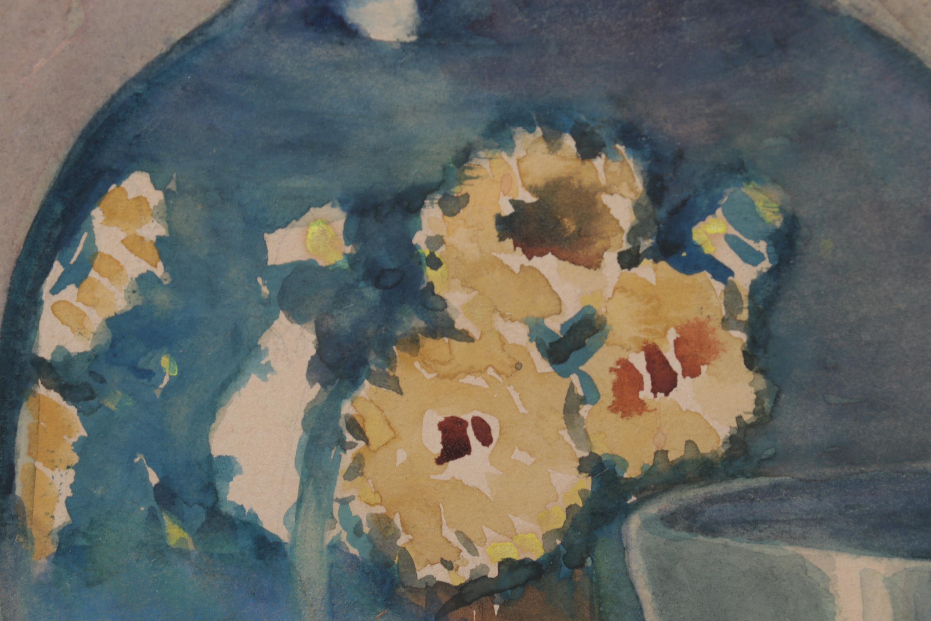 Adele E. Johnson Watercolor Painting of Vase and Daisies, Circa 1930