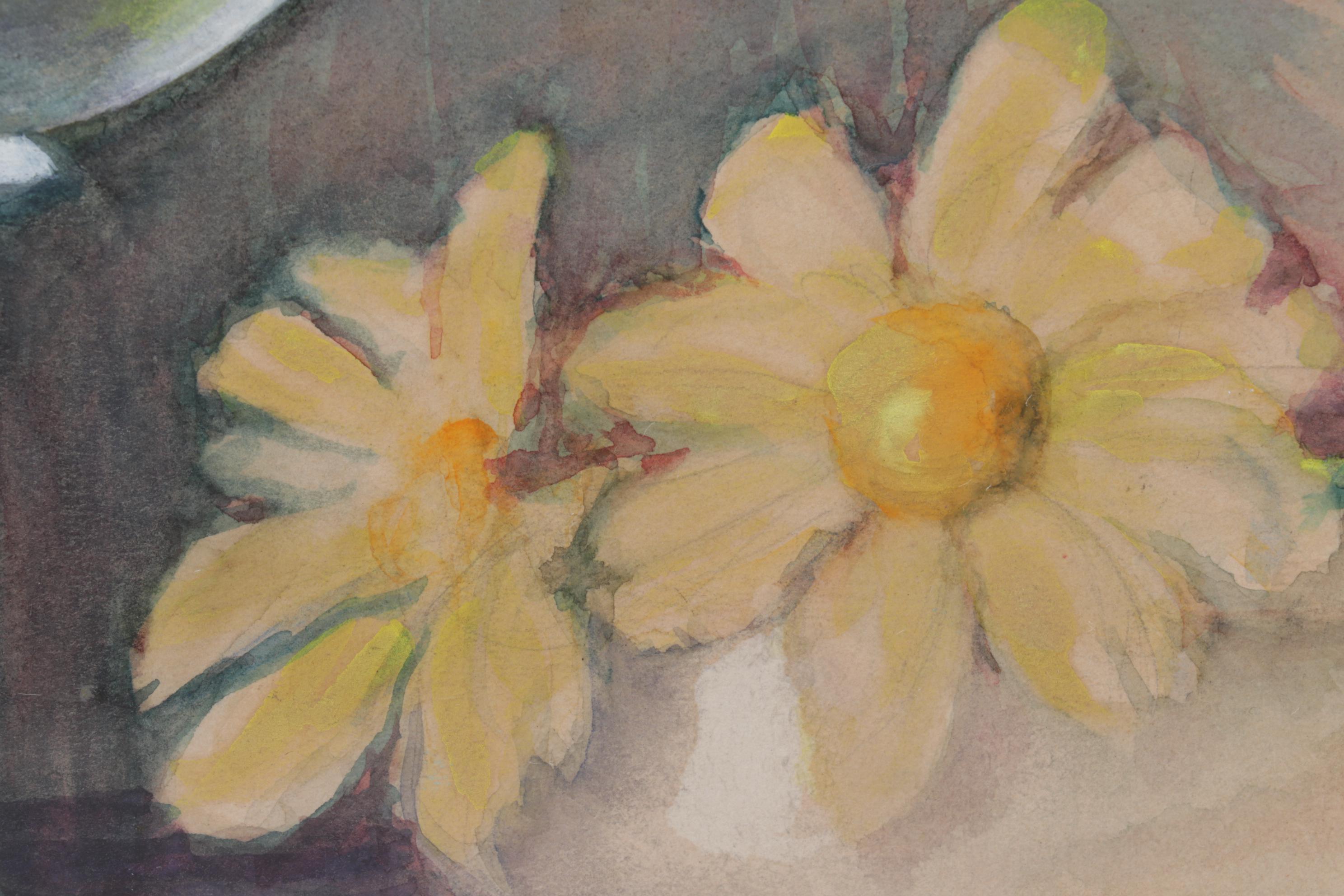 Adele E. Johnson Watercolor Painting of Vase and Daisies, Circa 1930