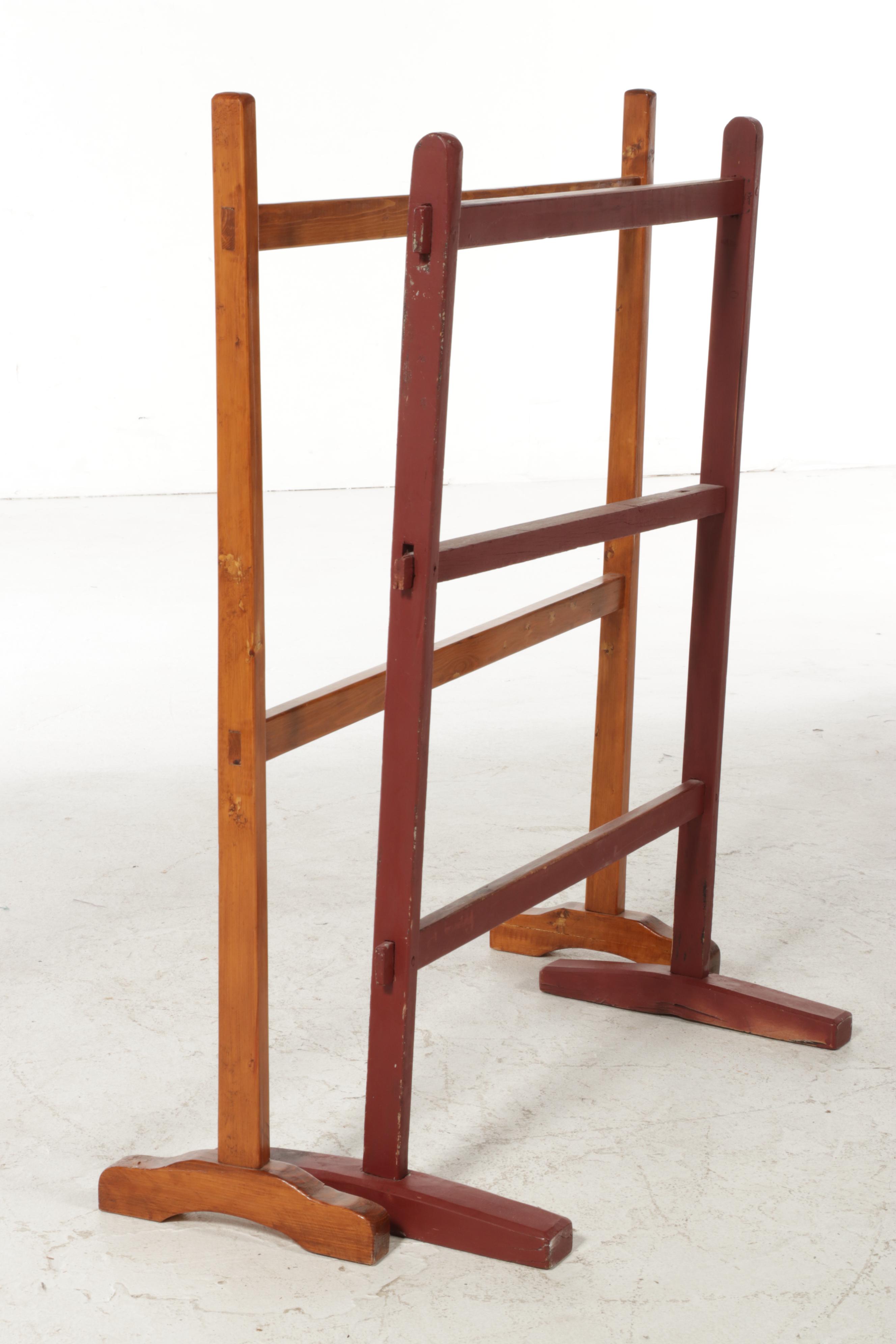 Two American Primitive Quilt or Drying Racks, Incl. Painted Three-Rail Example
