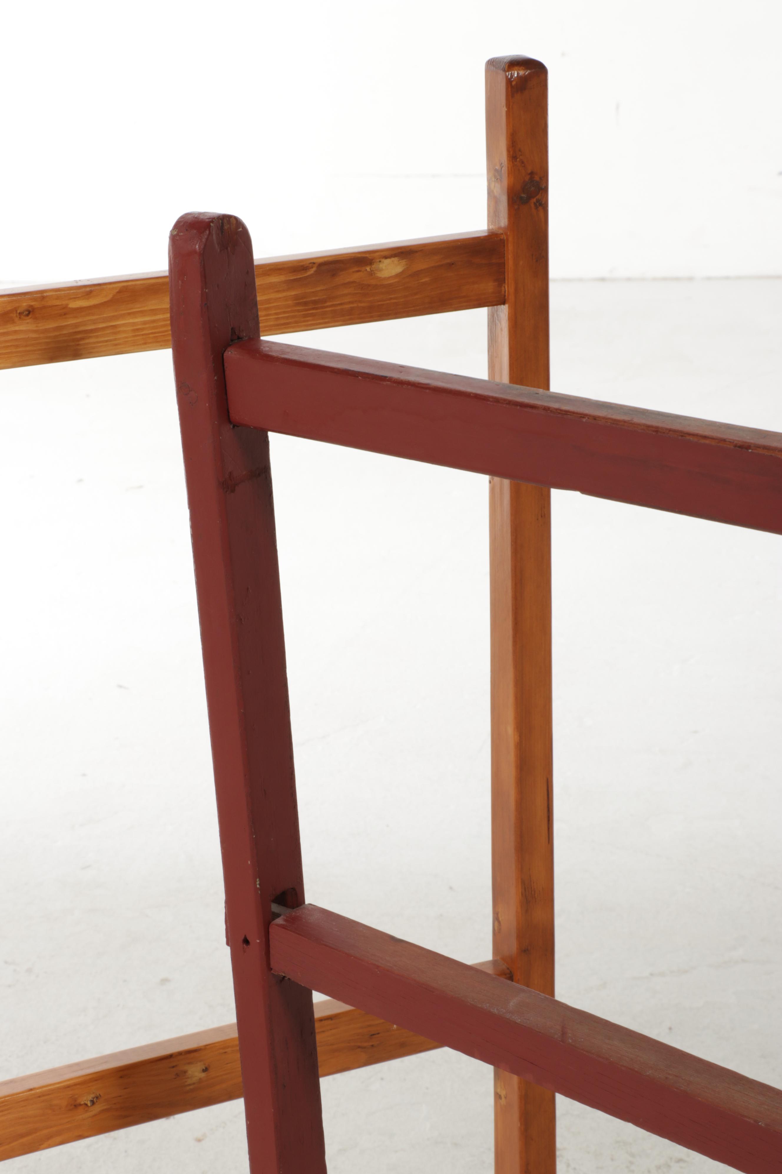 Two American Primitive Quilt or Drying Racks, Incl. Painted Three-Rail Example