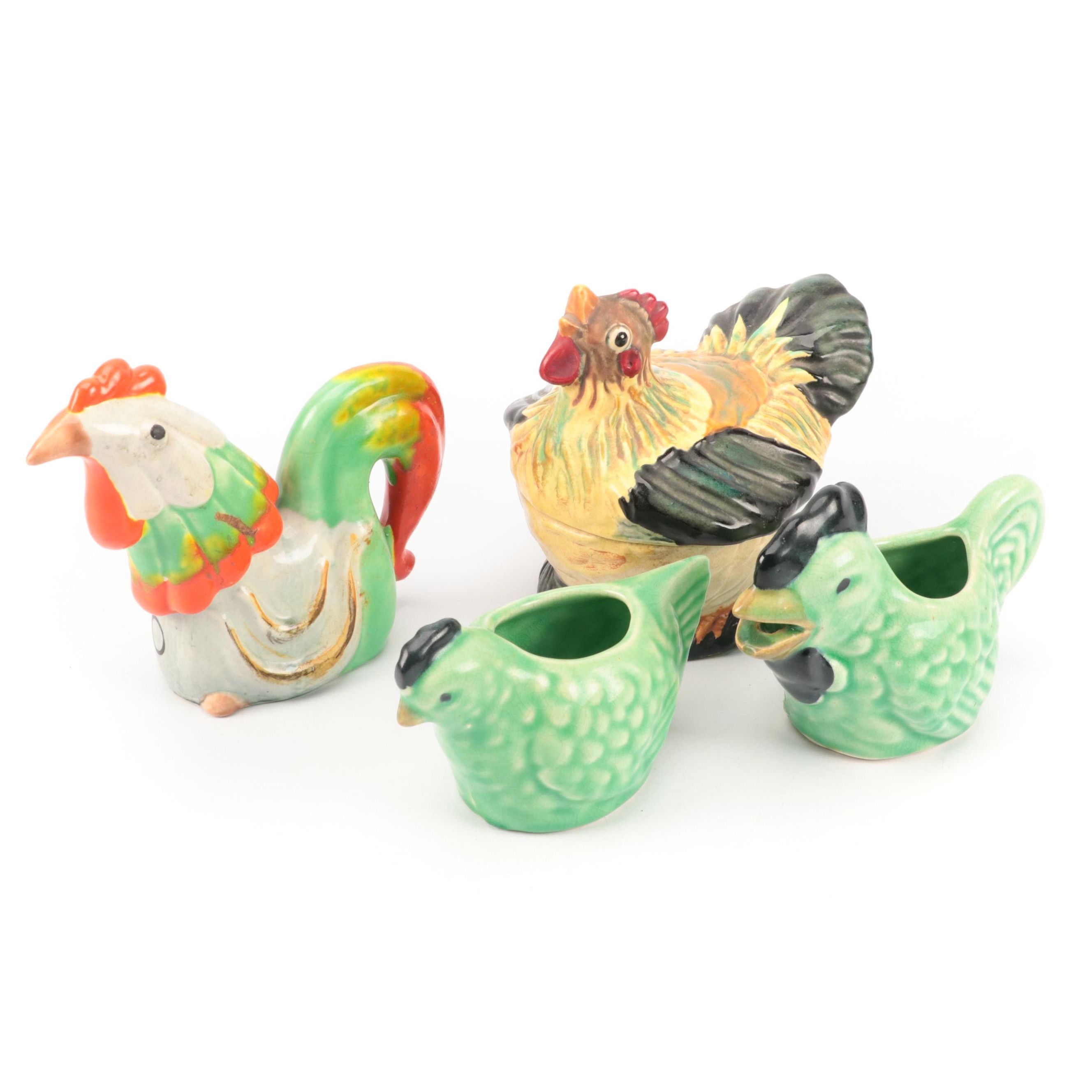 Hen and Rooster Sugar Bowls and Creamers, Mid-20th Century