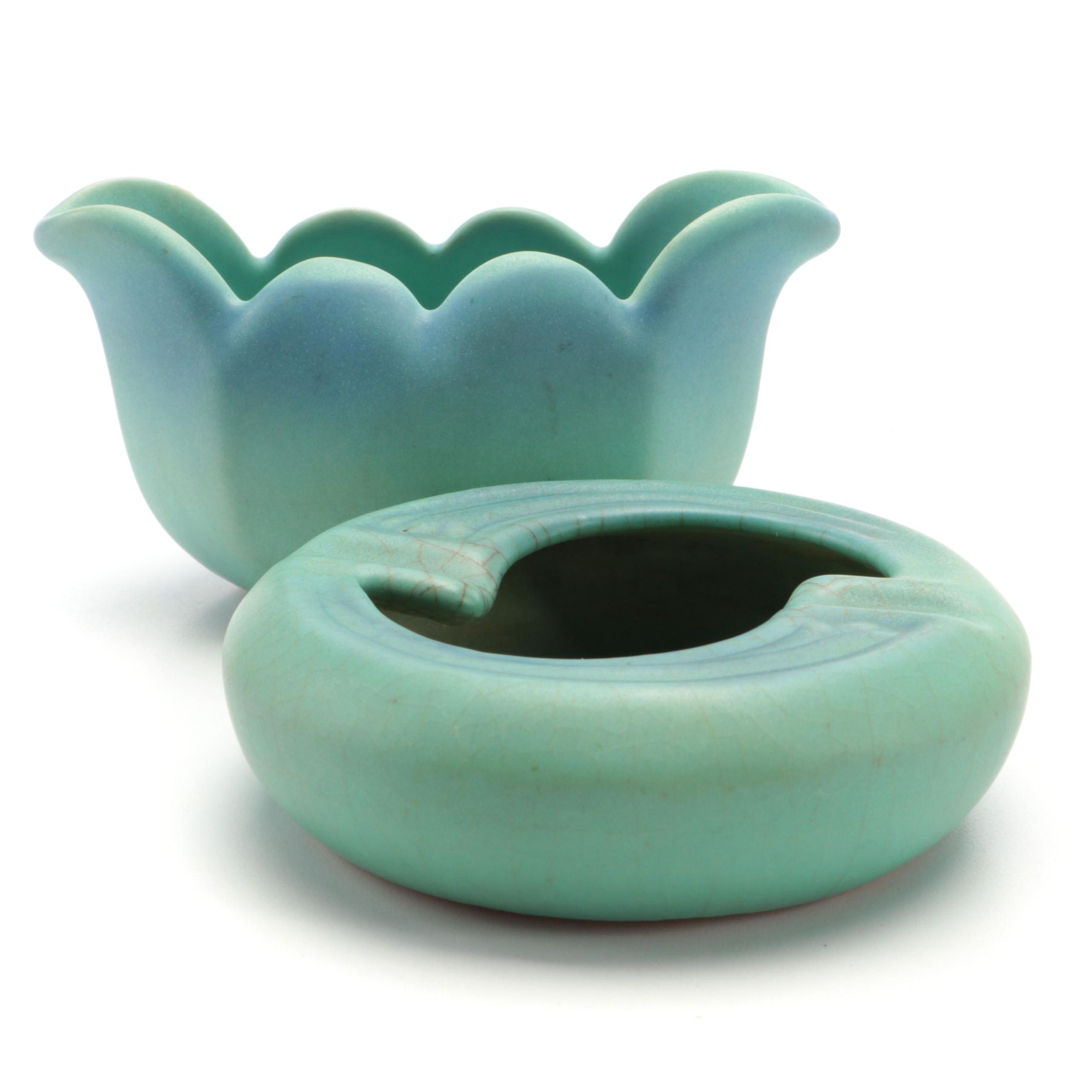 Van Briggle Pottery Ashtray and Scalloped Bowl, Mid to Late 20th Century
