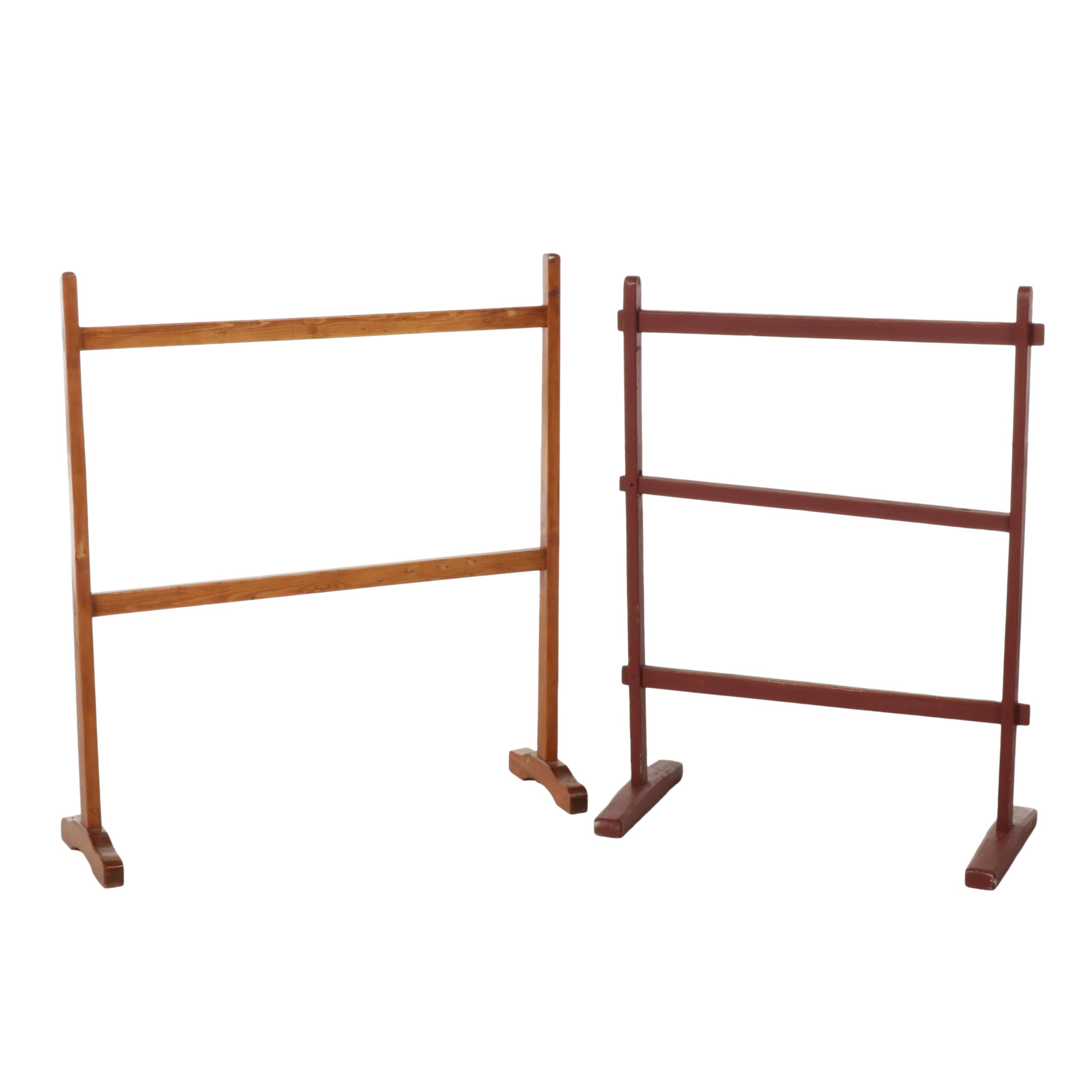 Two American Primitive Quilt or Drying Racks, Incl. Painted Three-Rail Example