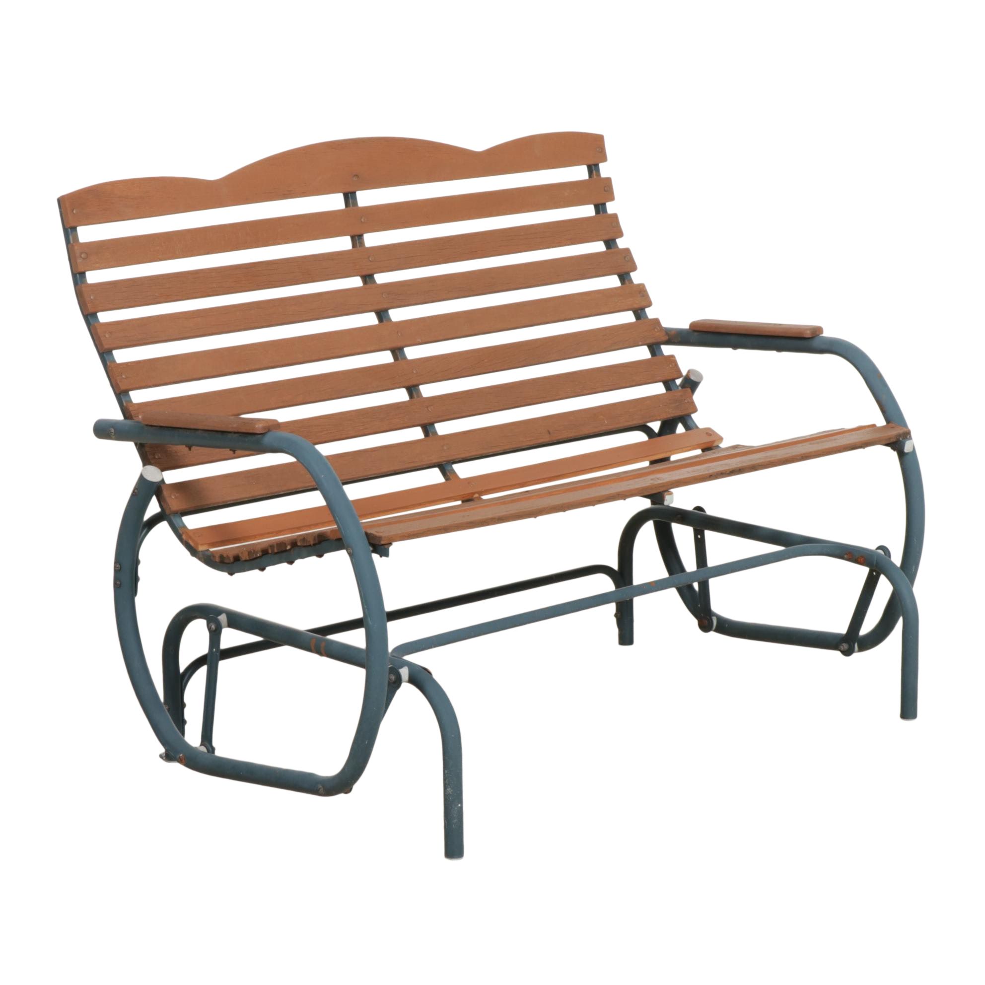 Metal and Wood Slat Patio Glider