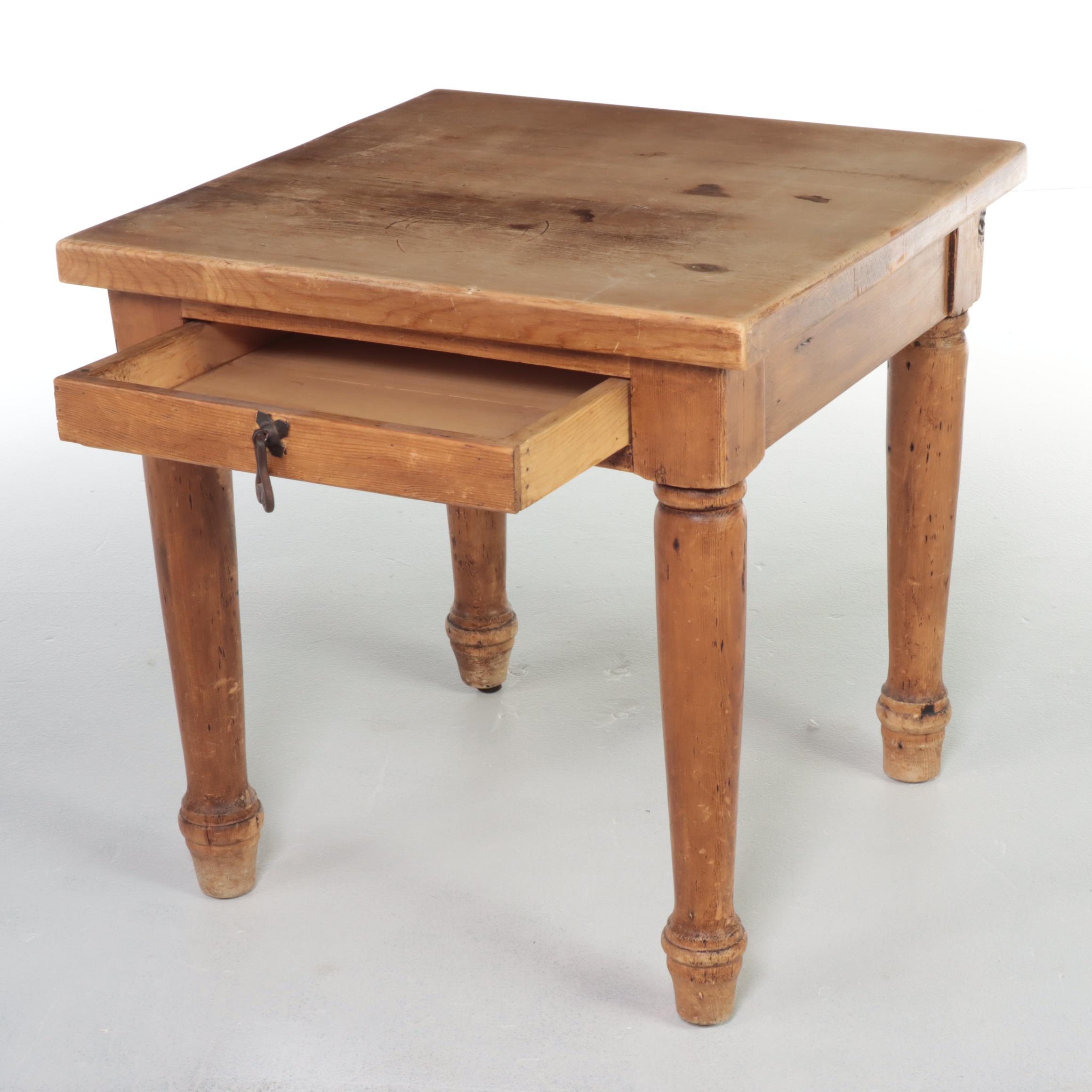 English Pine End Table with Narrow Drawer